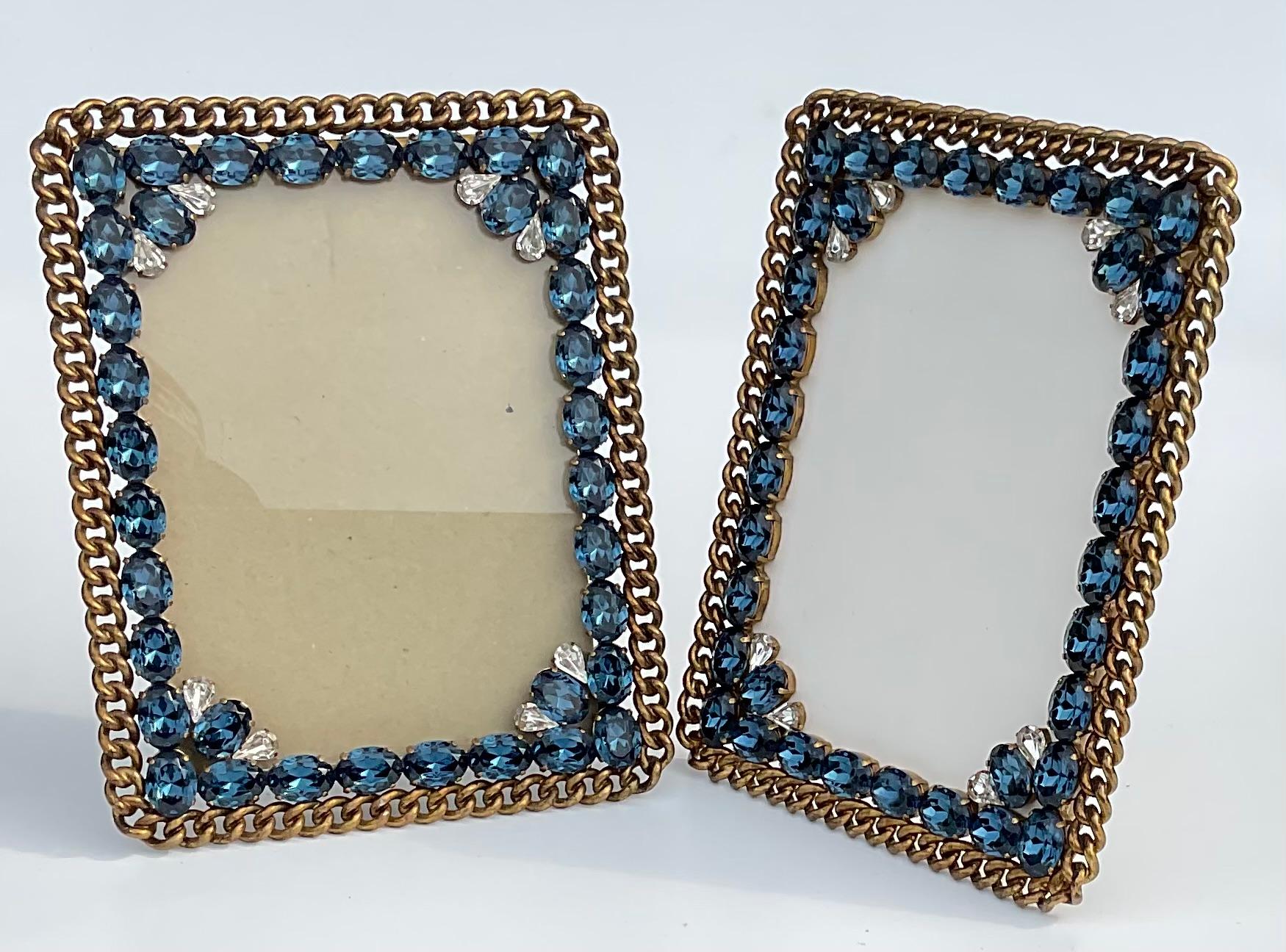 Rare Pair Art Deco Jeweled Wedding Ring Picture Frames with Large Stones Czech  For Sale 1