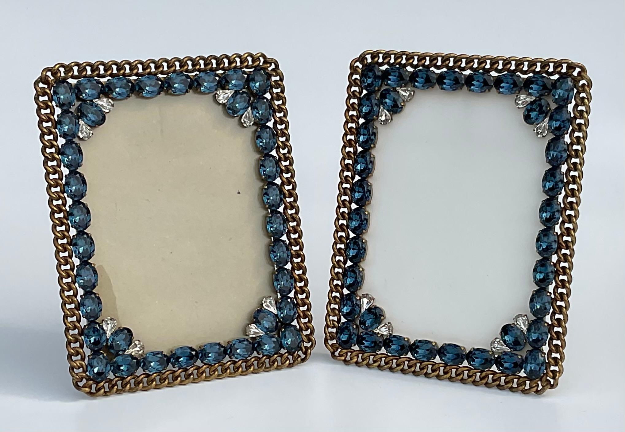 Rare Pair Art Deco Jeweled Wedding Ring Picture Frames with Large Stones Czech  2