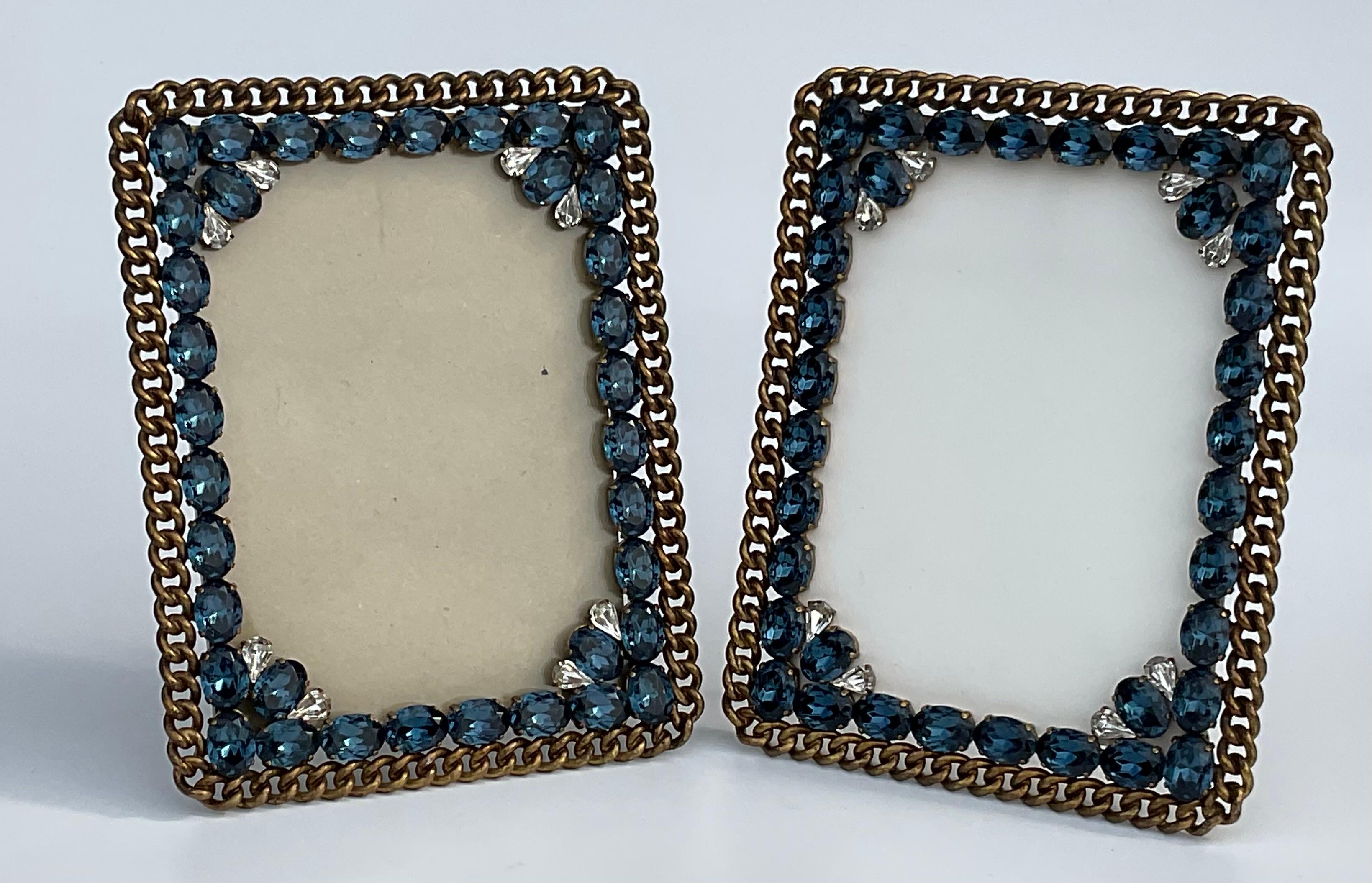 Rare Pair Art Deco Jeweled Wedding Ring Picture Frames with Large Stones Czech  3