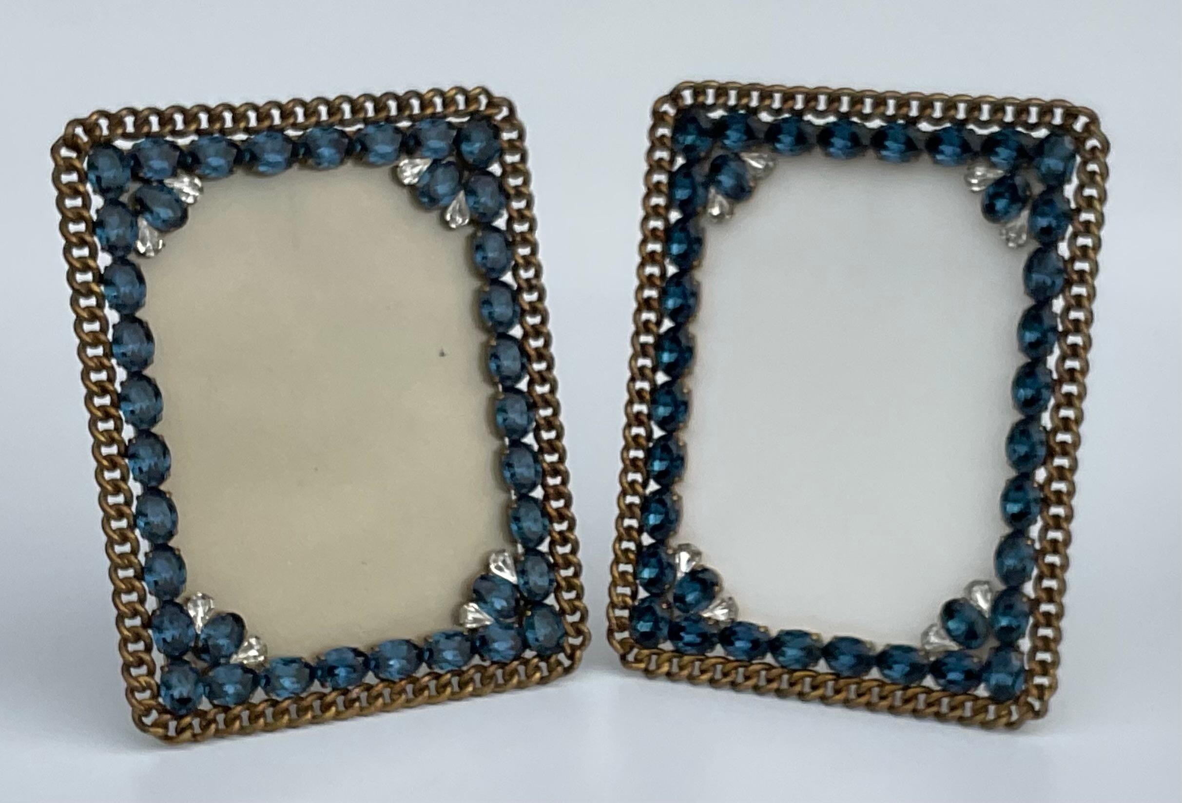 Rare Pair Art Deco Jeweled Wedding Ring Picture Frames with Large Stones Czech  4
