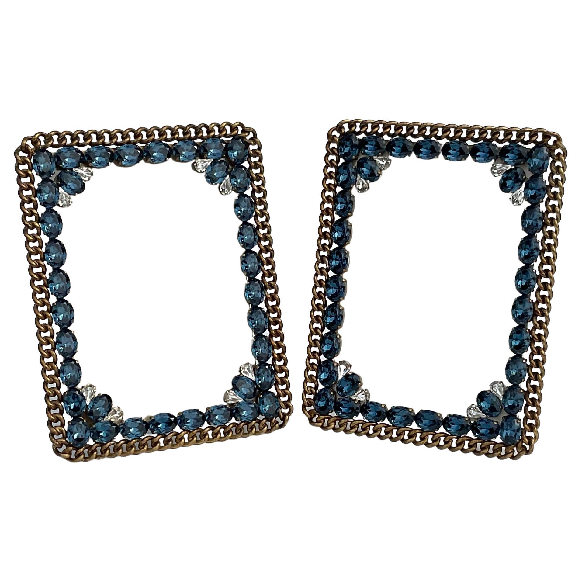 Rare Pair Art Deco Jeweled Wedding Ring Picture Frames with Large Stones Czech  For Sale