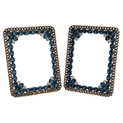 Vintage Rare Pair Art Deco Jeweled Wedding Ring Picture Frames with Large Stones Czech 