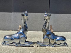 Seltenes Paar Art Deco vernickelte Bronze Giraffe Androns