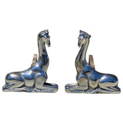 Seltenes Paar Art Deco vernickelte Bronze Giraffe Androns