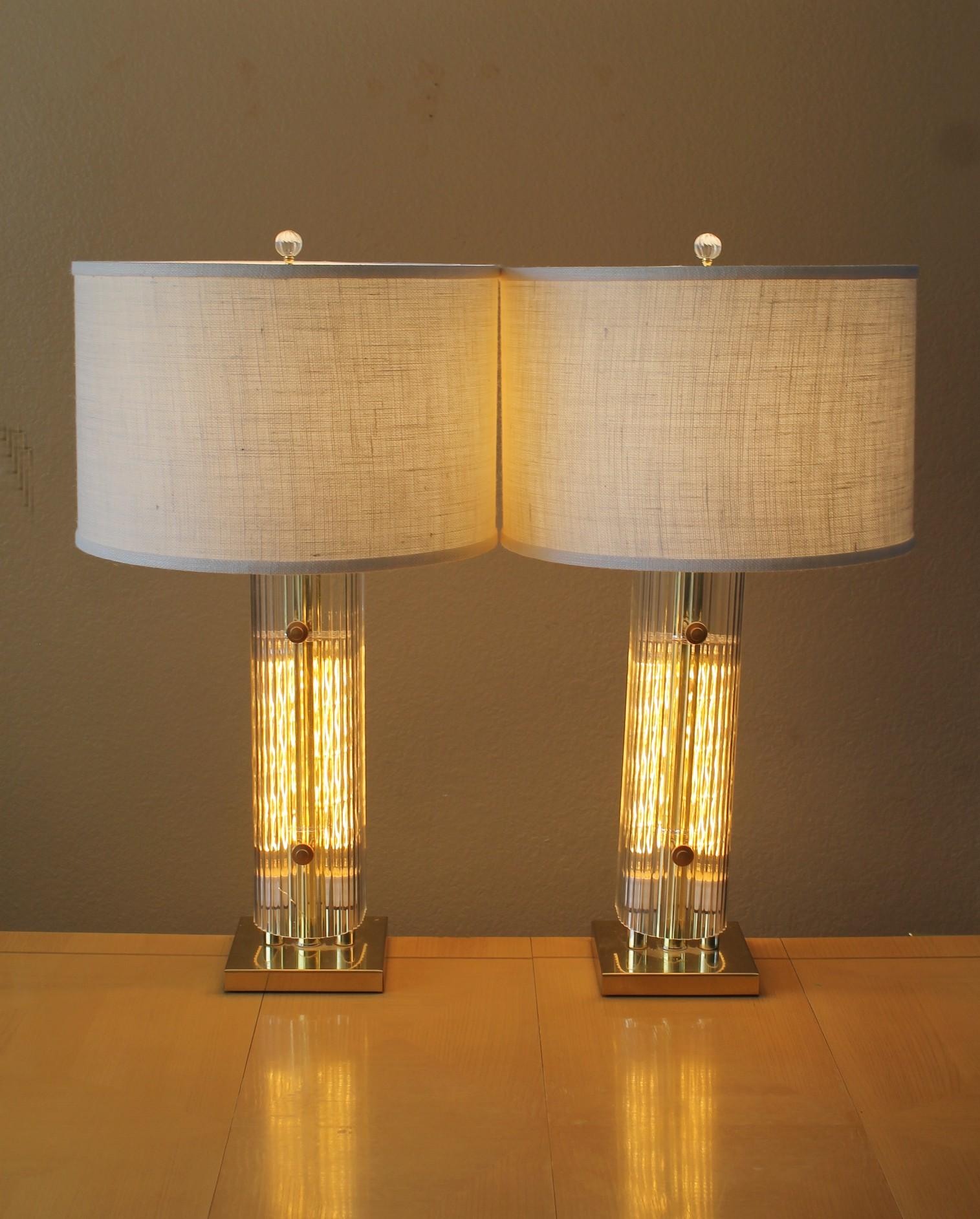 Rare Pair! Art Deco Revival Lucite 3 Way Light up Base 1970s Decorator Lamps! For Sale 2