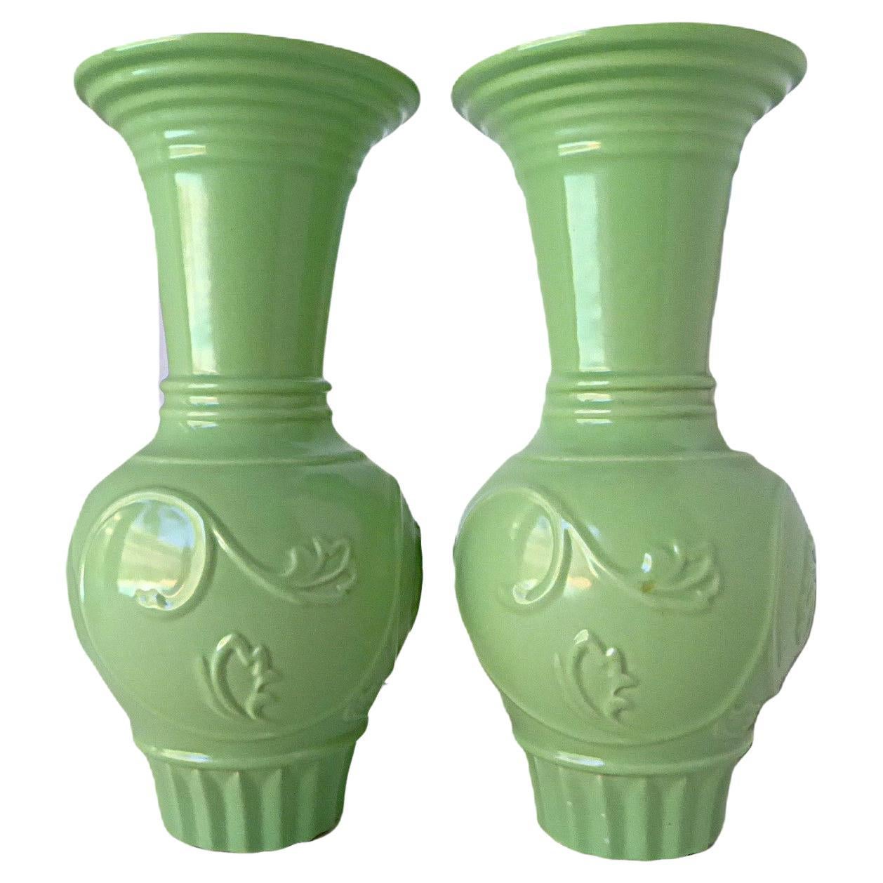 Rare Pair Art Deco TAC Trenton Art China Asian Inspired Ceramic Vases