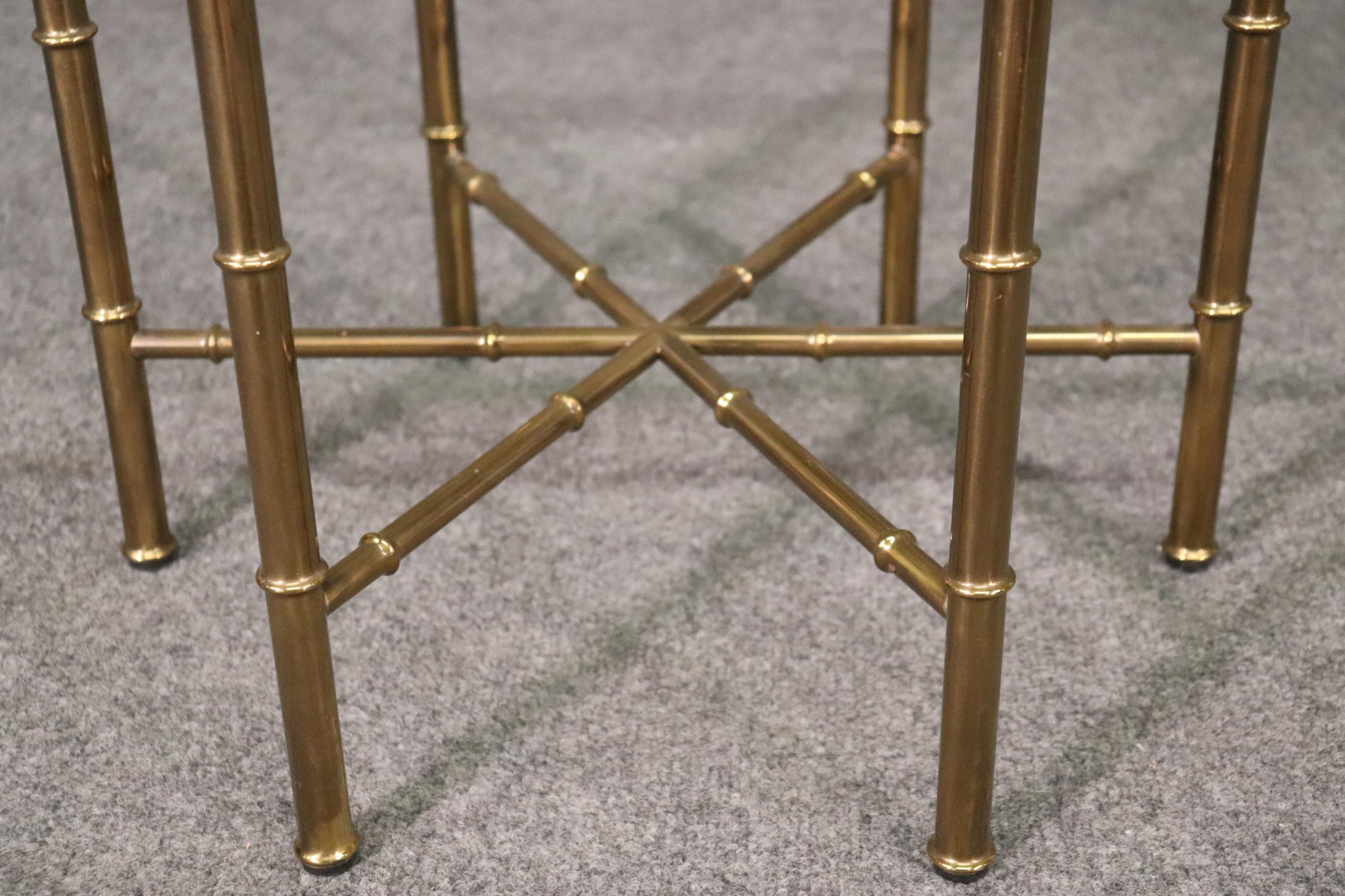 Brass Rare Pair Bagues Attributed Hexagonal Faux Bamboo End Occasional Tables