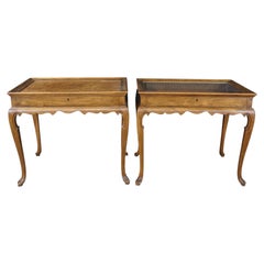 Rare Pair Baker Furniture Queen Anne Walnut Burl Vitrine Display Accent Tables