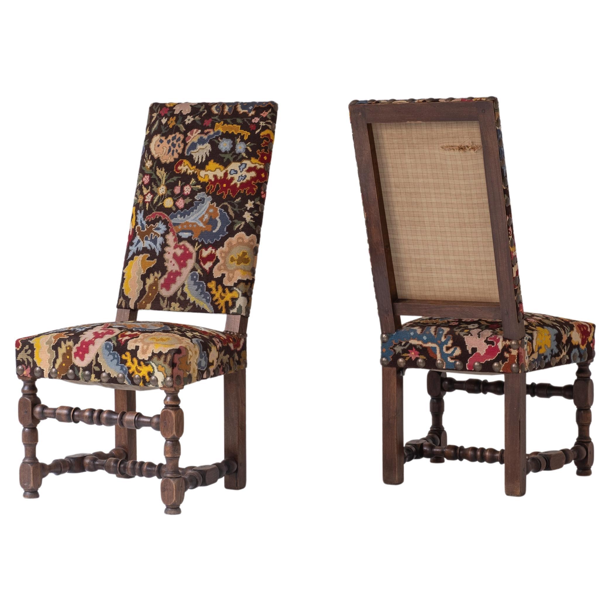 Rare pair baroque side chairs from France, circa 1890. 