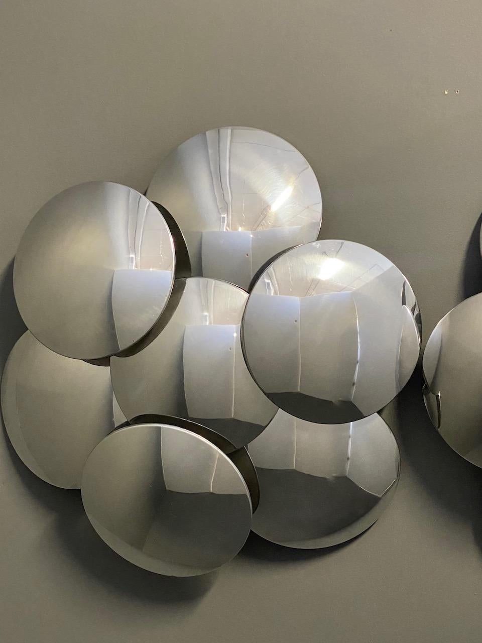 Italian Rare Pair Big Reggiani Seven Convex Disc Wall Sconce, 1970s, Italy, Whit Label For Sale