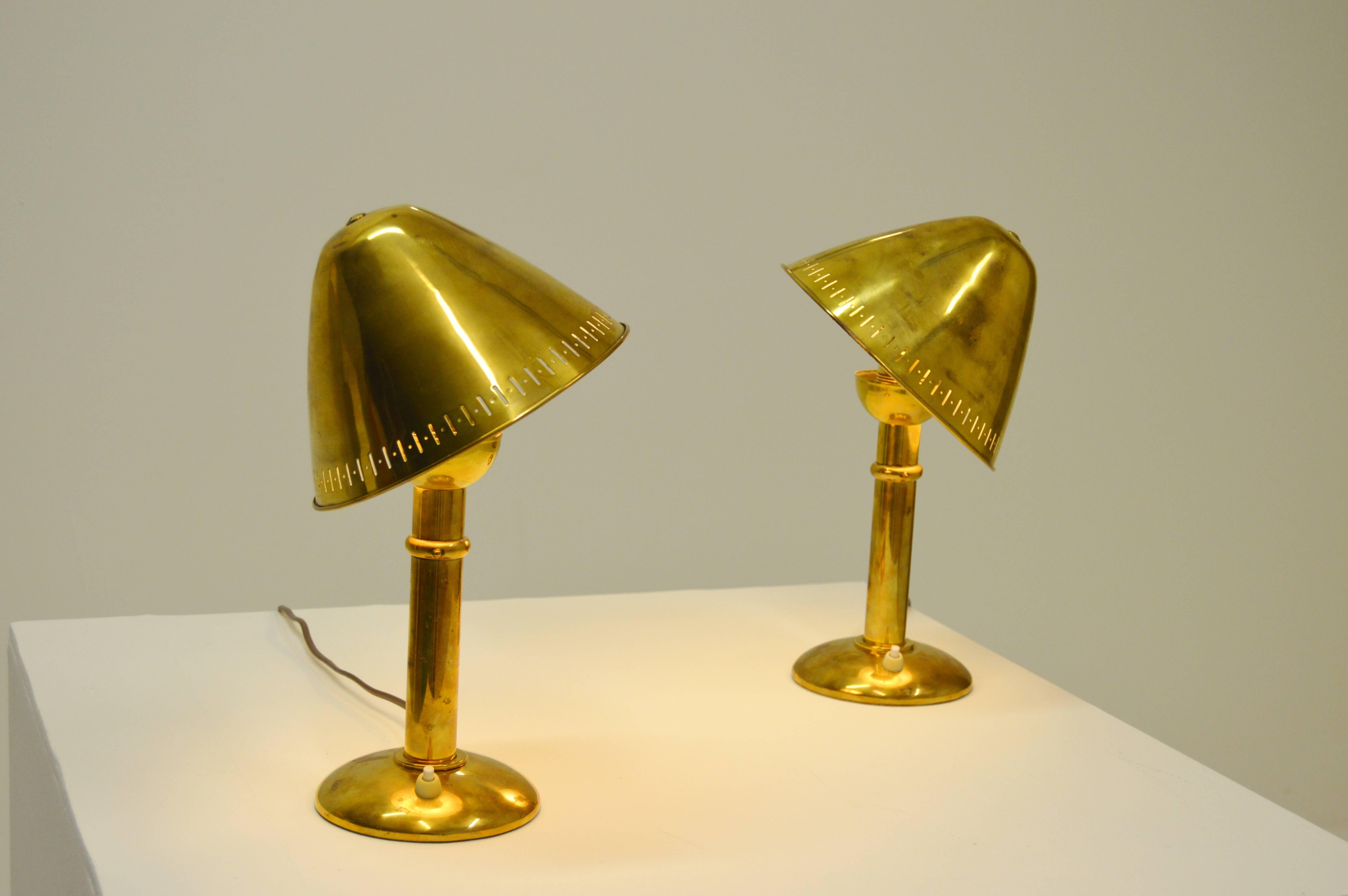Swedish Rare Pair of Brass ASEA Table Lamps with Adjustable Lamp Shade For Sale