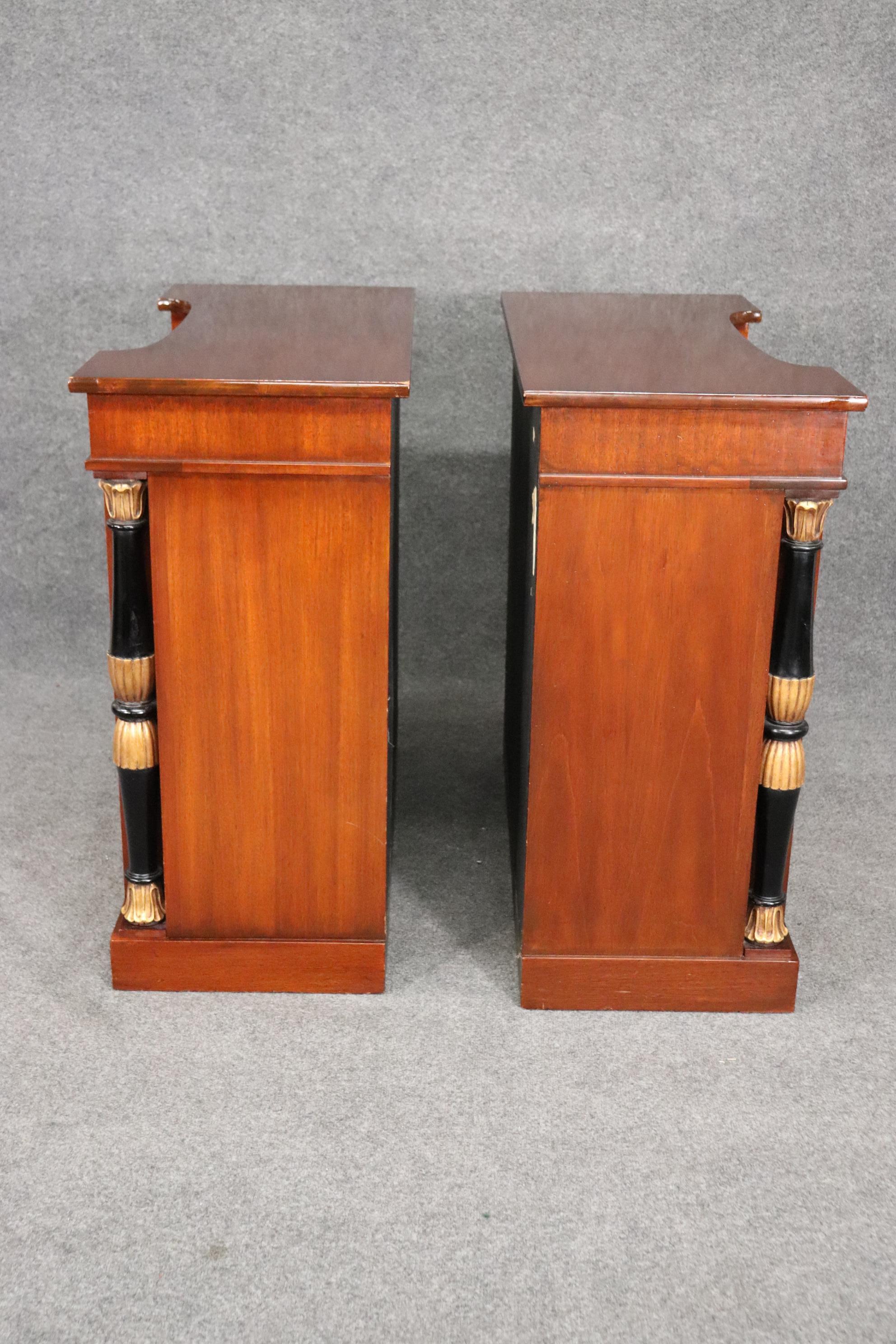 Rare Pair Brass Inlaid Mahogany English Regency Foyer Cabinets Commodes For Sale 2