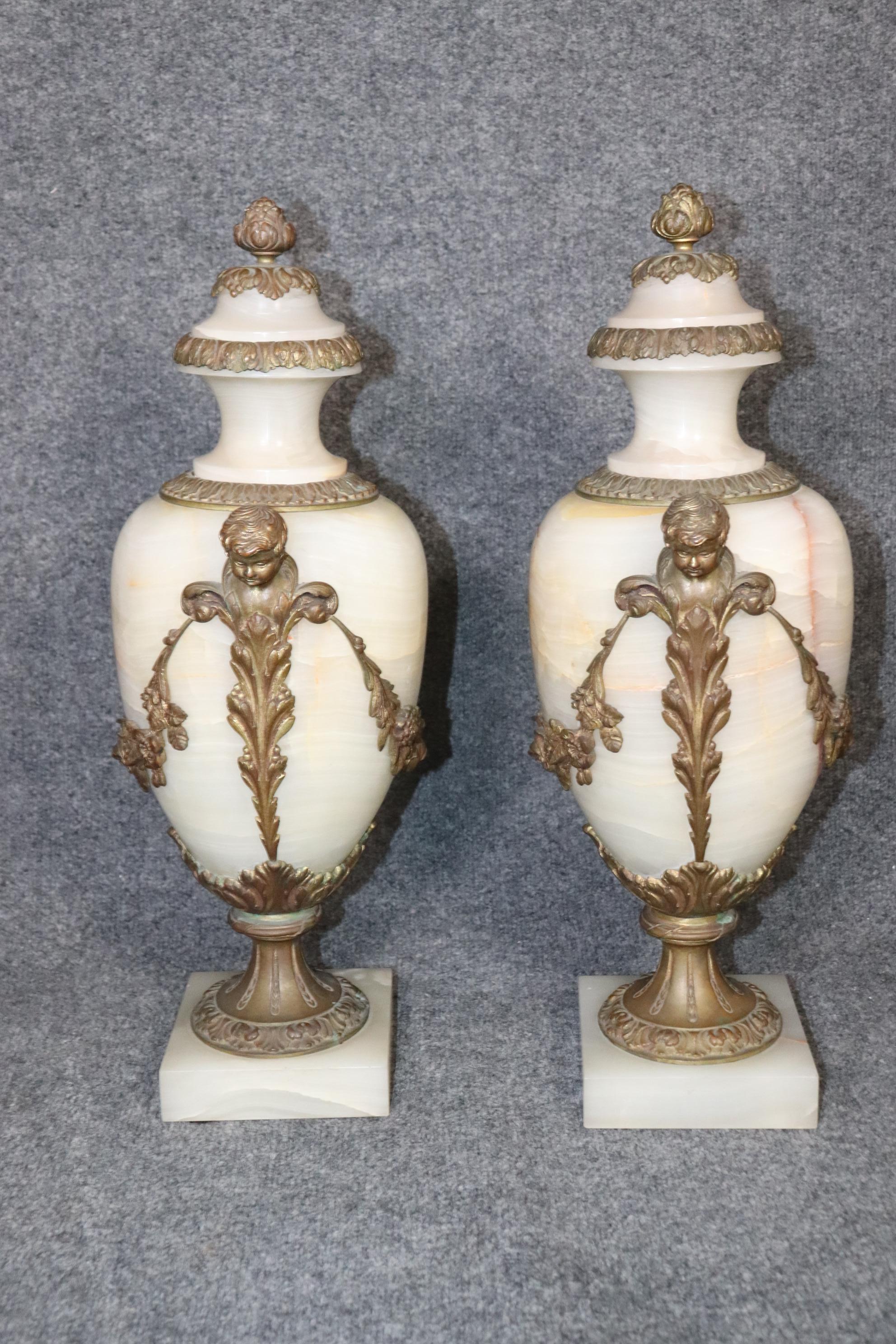 Rare Pair Bronze and Onyx Figural Cassolettes Circa 1880 1