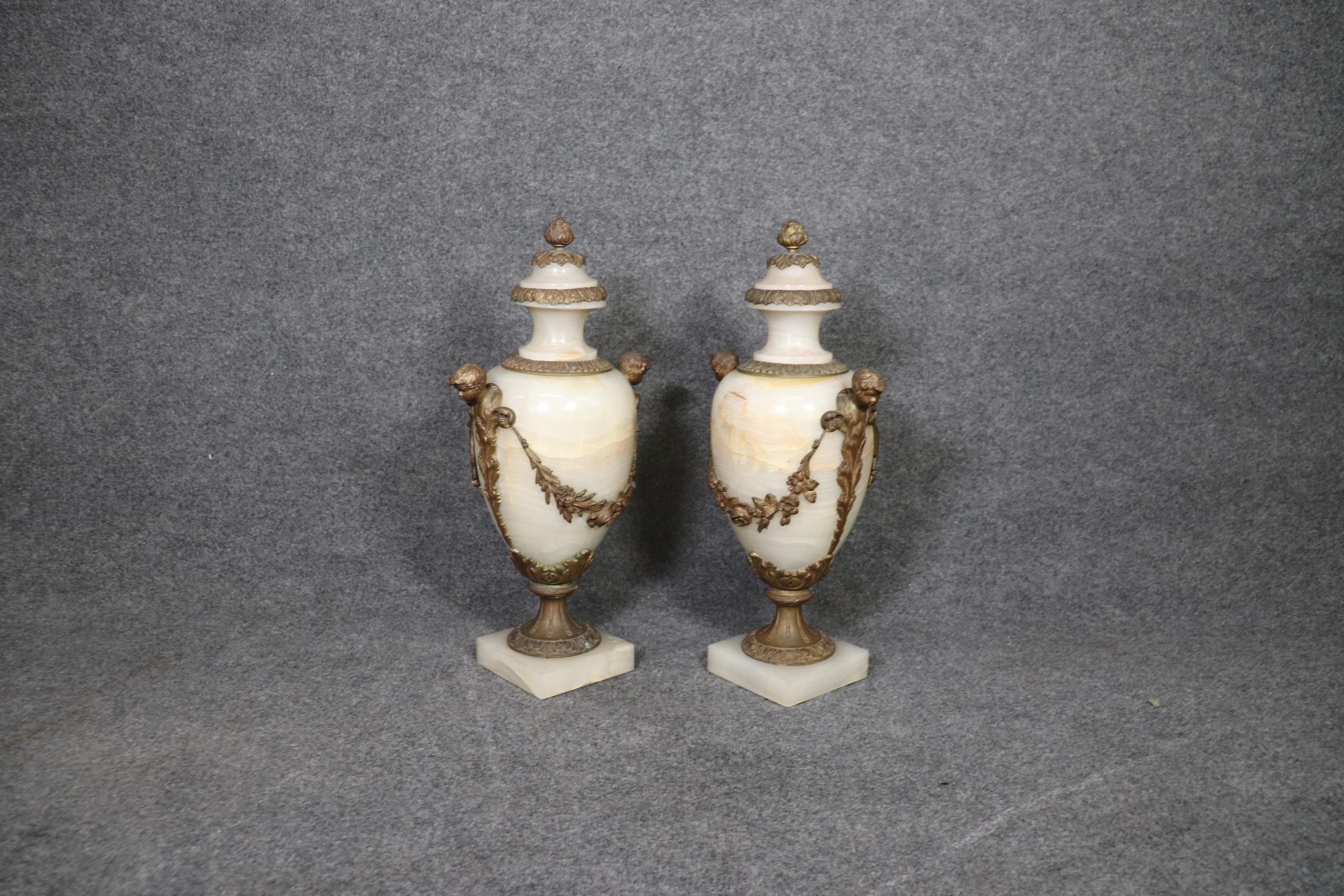 Rare Pair Bronze and Onyx Figural Cassolettes Circa 1880 2