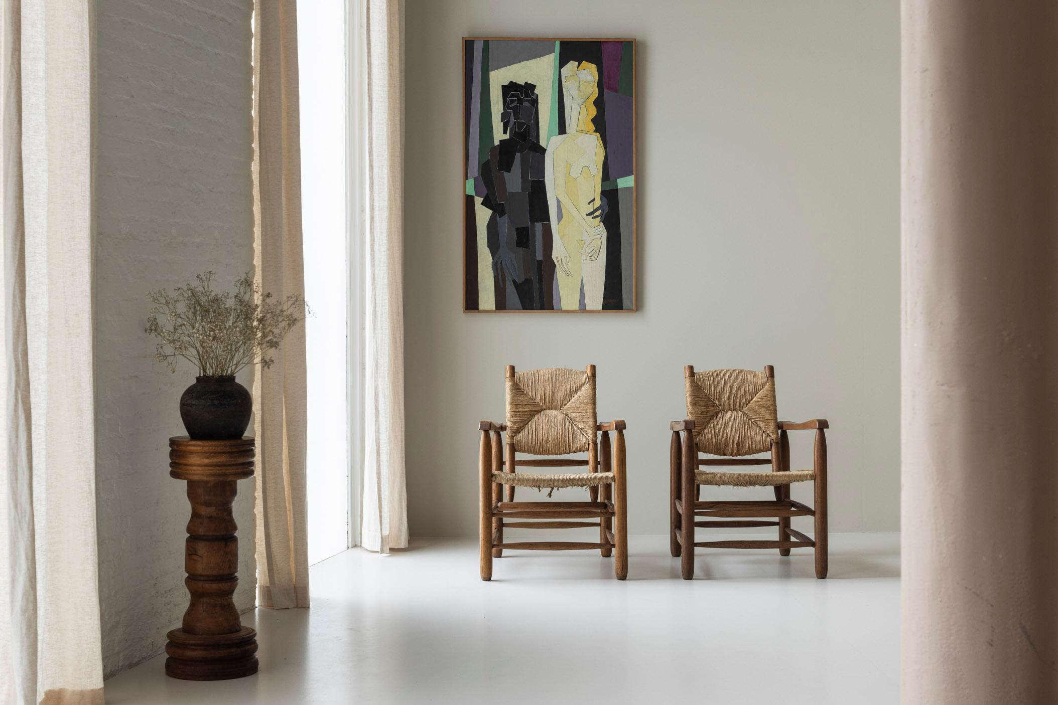 Rare pair Chamrousse armchairs by Charlotte Perriand / Steph Simon, France 1940s For Sale 4