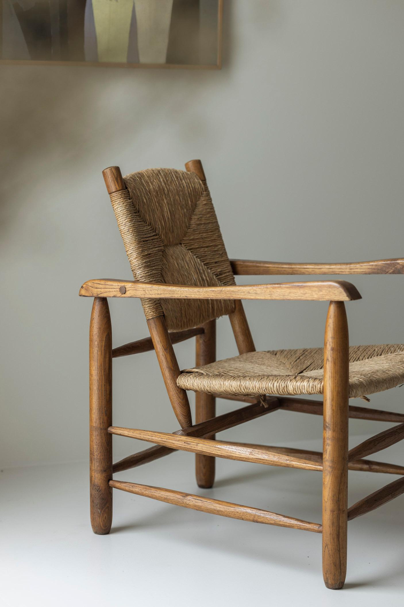Rare pair Chamrousse armchairs by Charlotte Perriand / Steph Simon, France 1940s For Sale 5