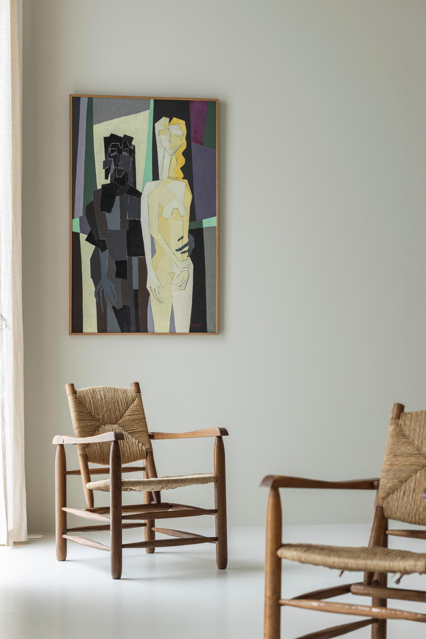 Mid-Century Modern Rare pair Chamrousse armchairs by Charlotte Perriand / Steph Simon, France 1940s For Sale