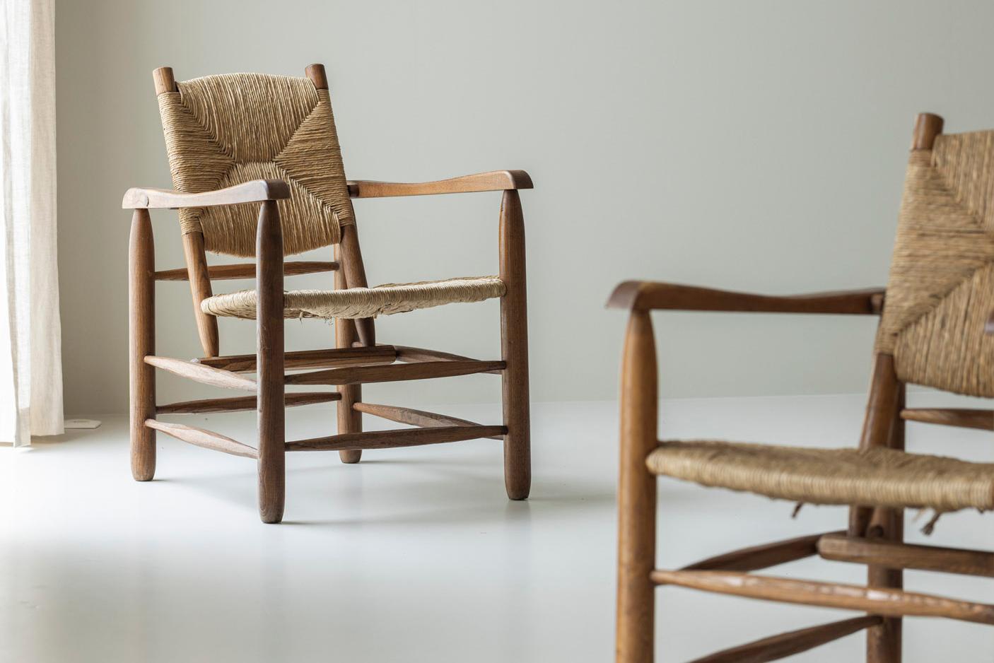 French Rare pair Chamrousse armchairs by Charlotte Perriand / Steph Simon, France 1940s For Sale