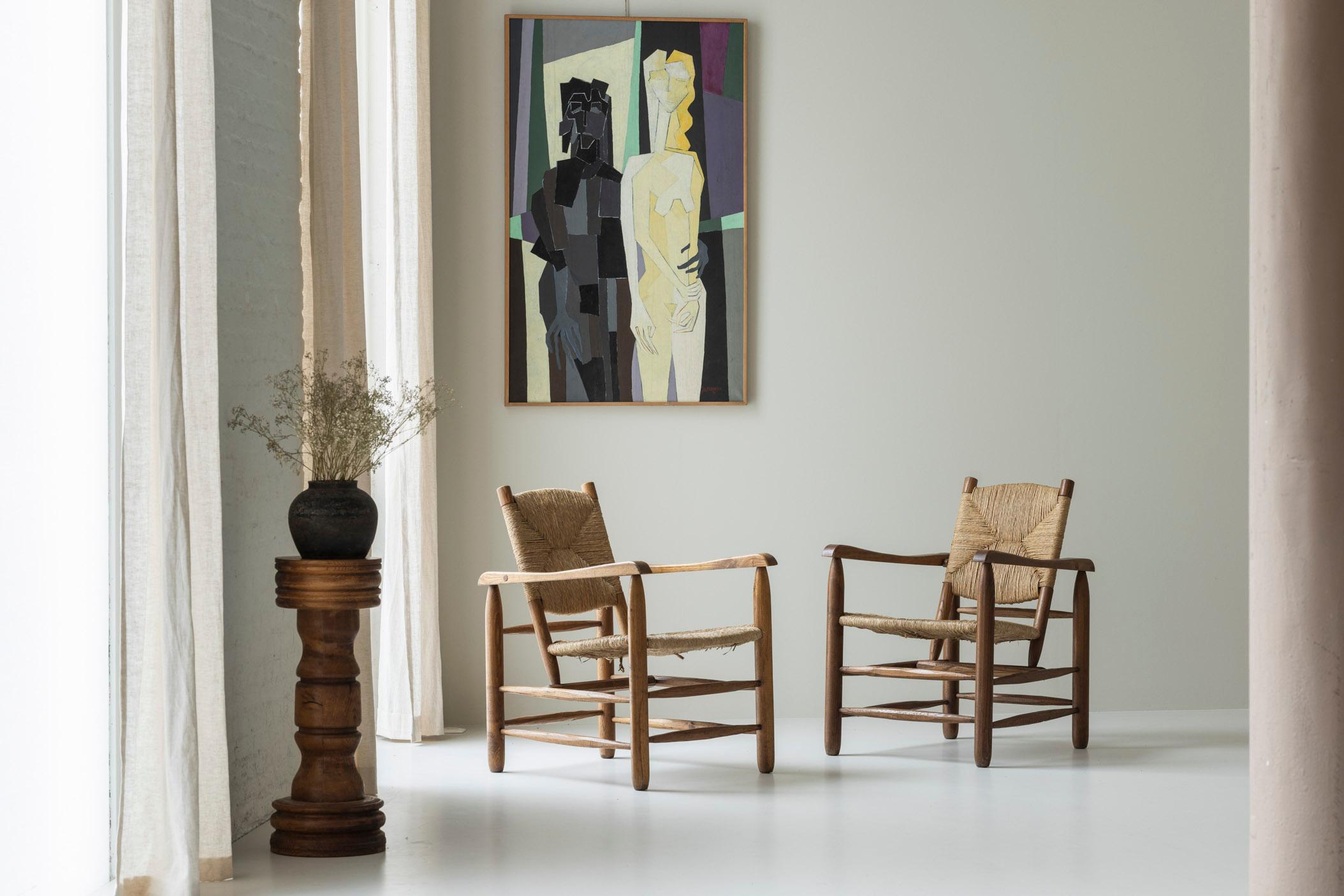 Rare pair Chamrousse armchairs by Charlotte Perriand / Steph Simon, France 1940s For Sale 1