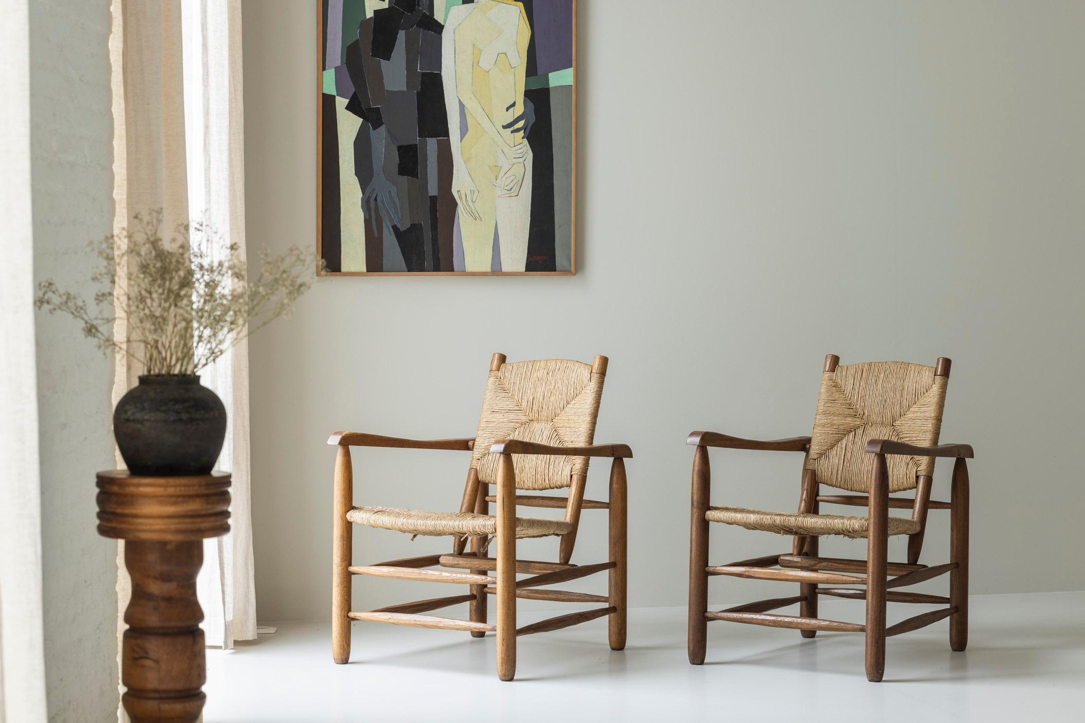 Rare pair Chamrousse armchairs by Charlotte Perriand / Steph Simon, France 1940s For Sale 2