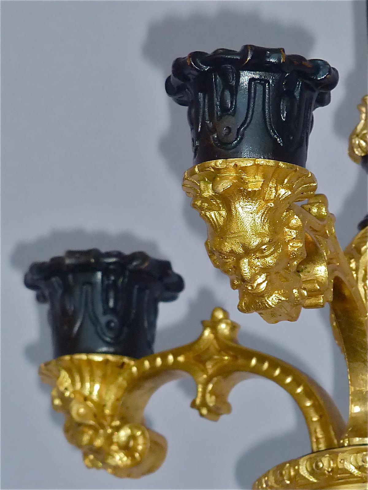 Rare Pair Charles X Wall Hanging Candelabras Dragon Sconces Bronze Gilt Iron 8