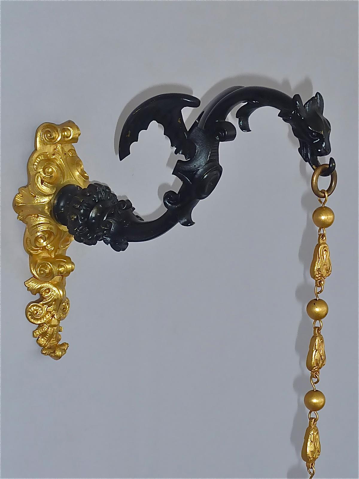 Rare Pair Charles X Wall Hanging Candelabras Dragon Sconces Bronze Gilt Iron 11