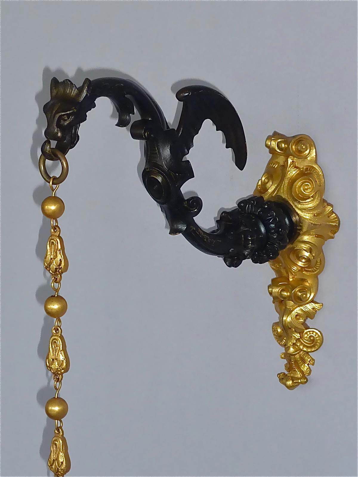 Rare Pair Charles X Wall Hanging Candelabras Dragon Sconces Bronze Gilt Iron 1