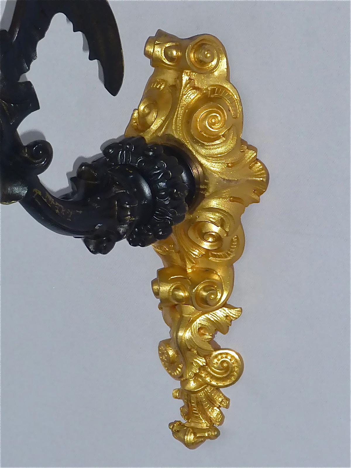 Rare Pair Charles X Wall Hanging Candelabras Dragon Sconces Bronze Gilt Iron 3