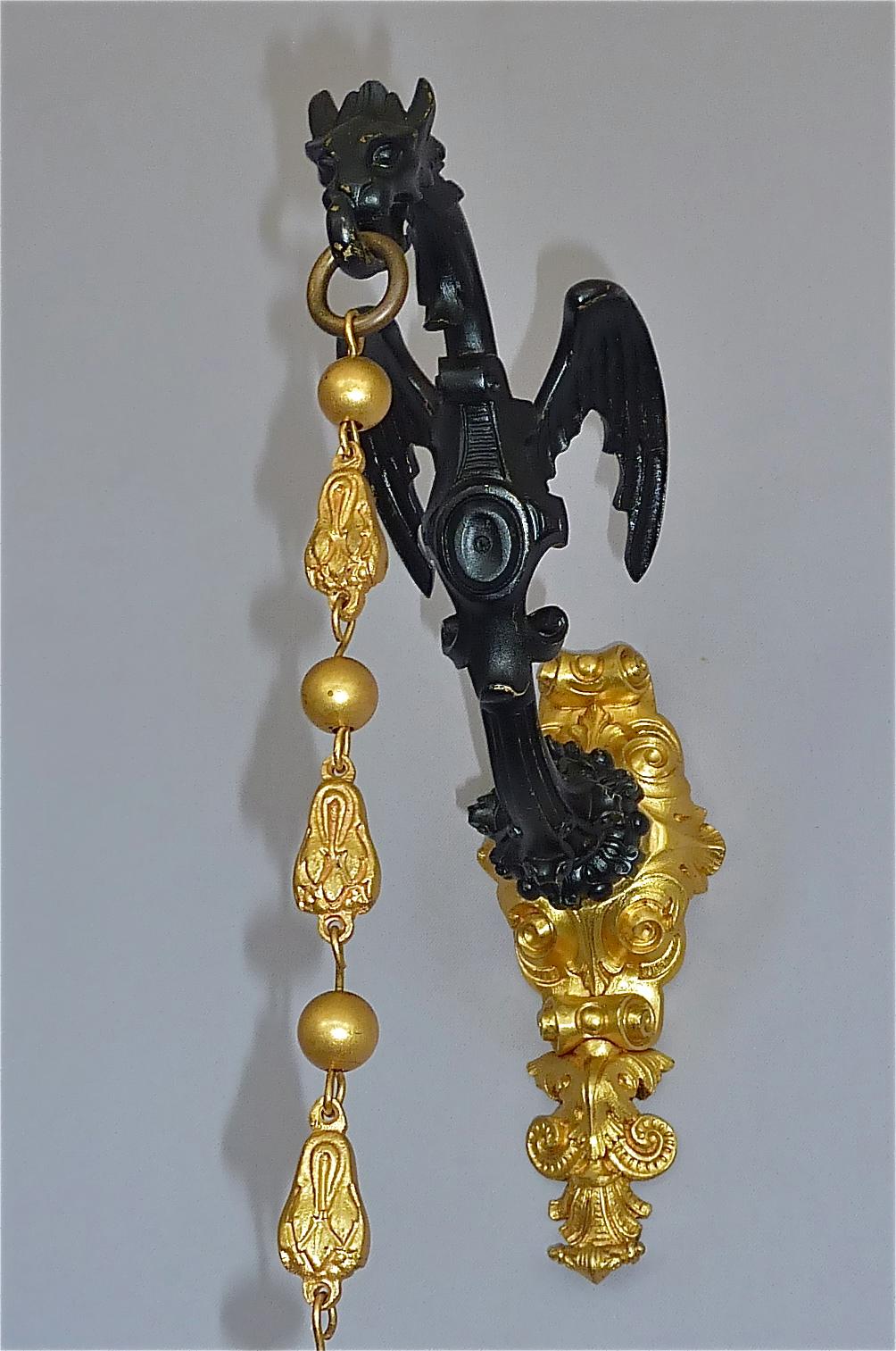 Rare Pair Charles X Wall Hanging Candelabras Dragon Sconces Bronze Gilt Iron 4
