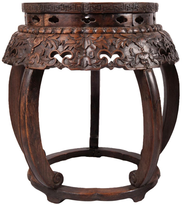 Rare Pair of Chinese Hardwood Garden Seats, 19th Century For Sale at