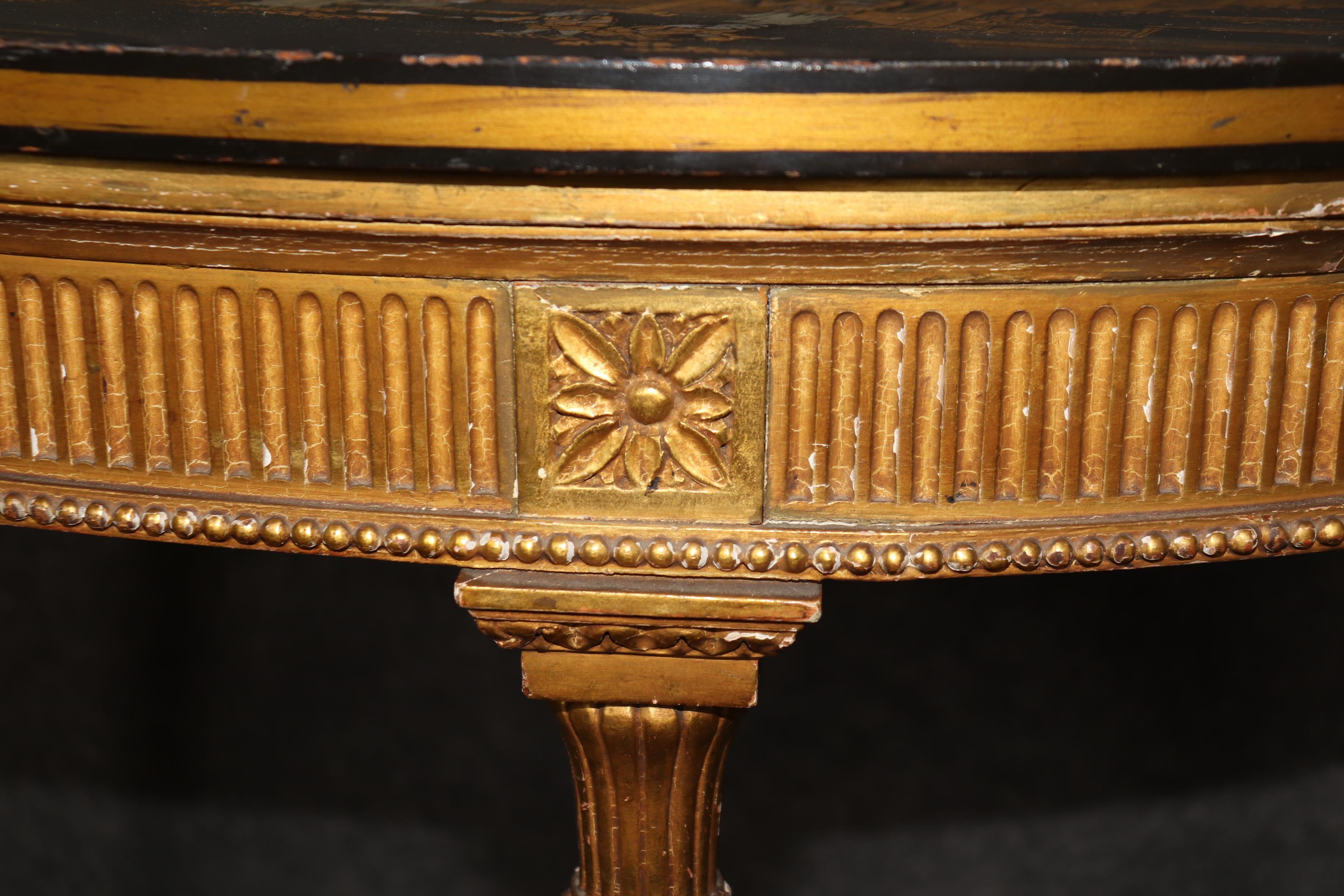 Rare Pair Chinoiserie Paint Decorated Demilune Giltwood Console Tables 7
