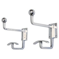 Retro Rare Pair Chrome Jean Royere Coat Hooks Racks Hangers Mid-Century French 1950s