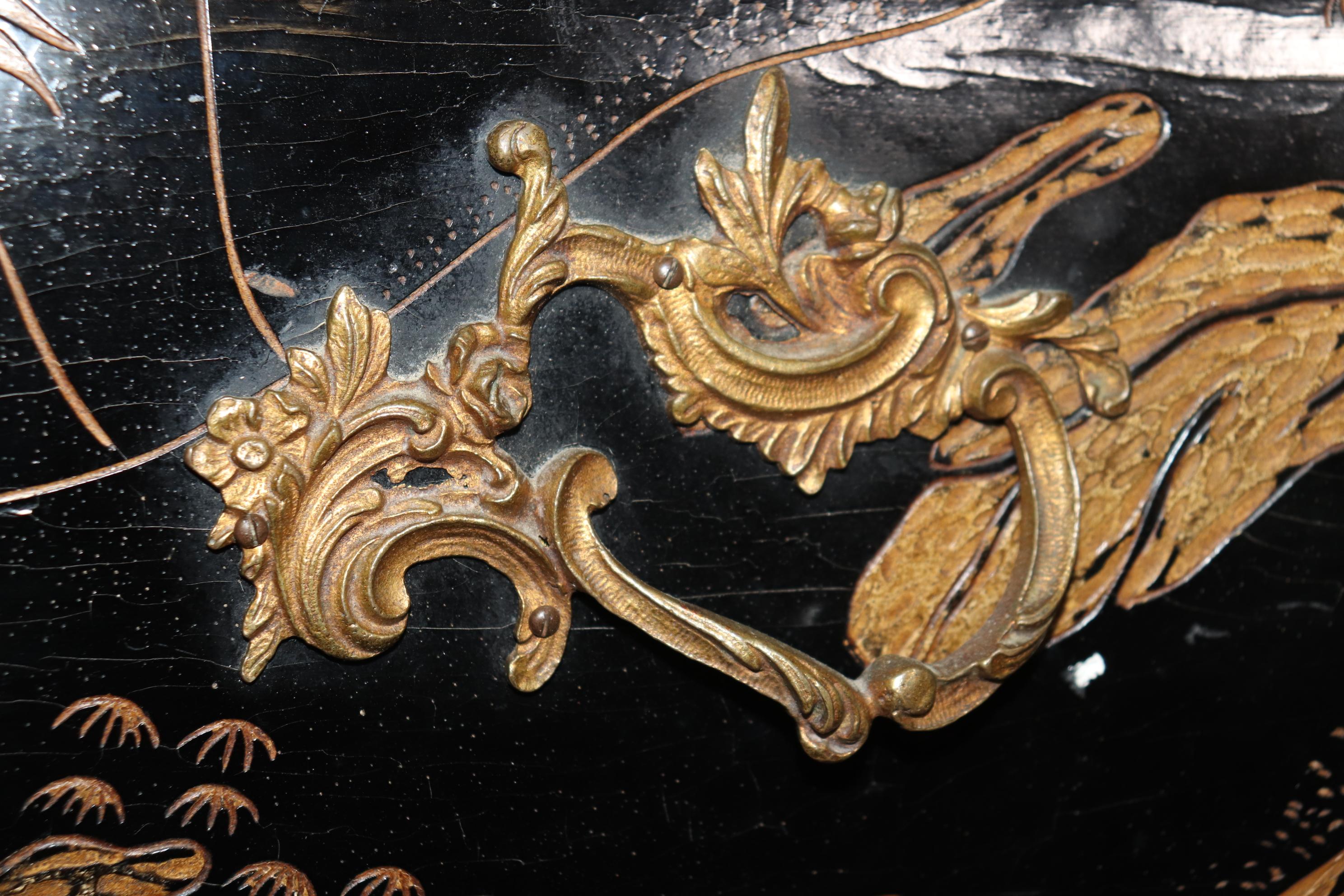 Seltenes Paar Koromandel geschnitzt Lack Mable Top Französisch Louis XV Stil Kommoden  im Angebot 10
