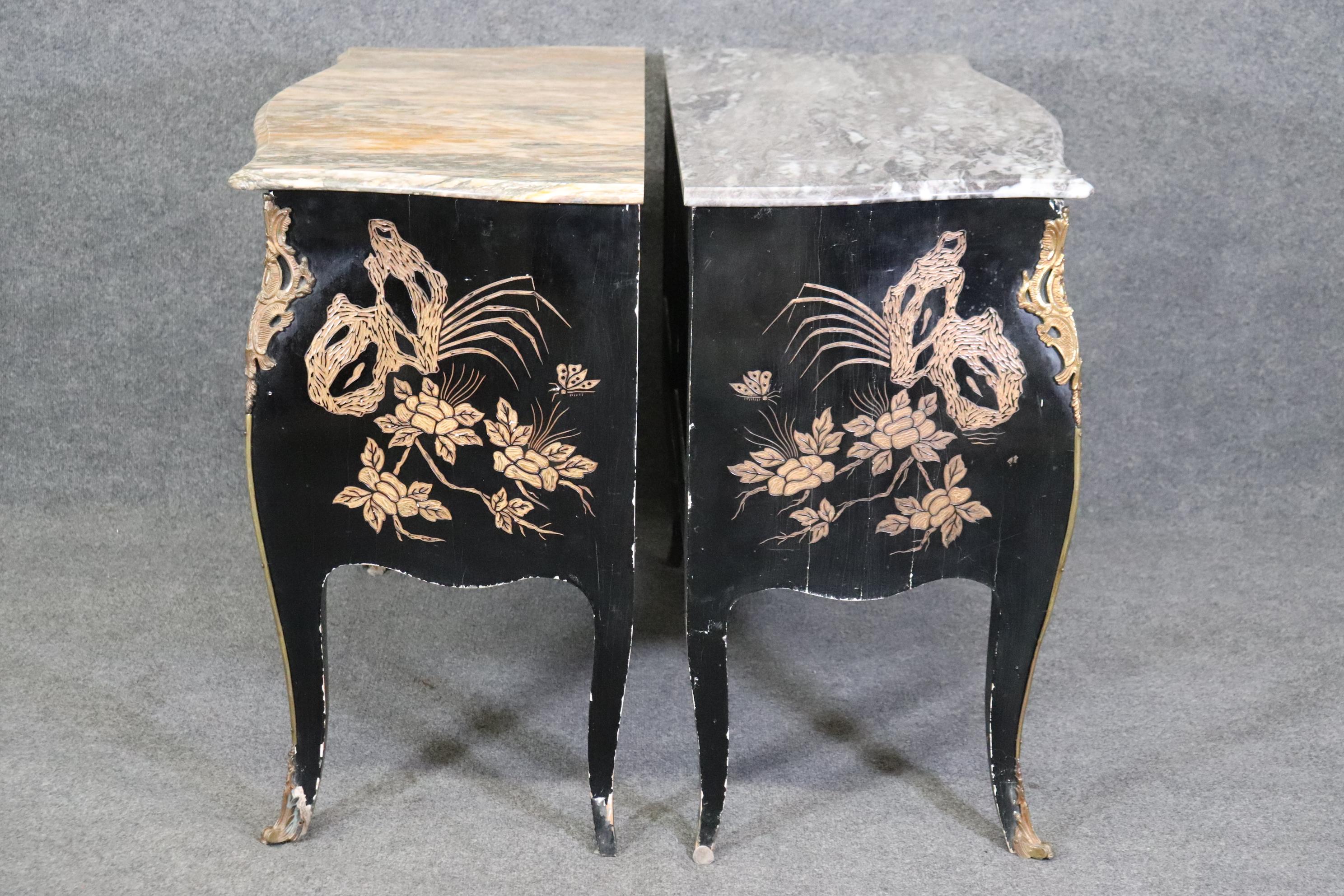 Rare Pair Coromandel Carved Lacquer Mable Top French Louis XV Style Commodes  For Sale 2