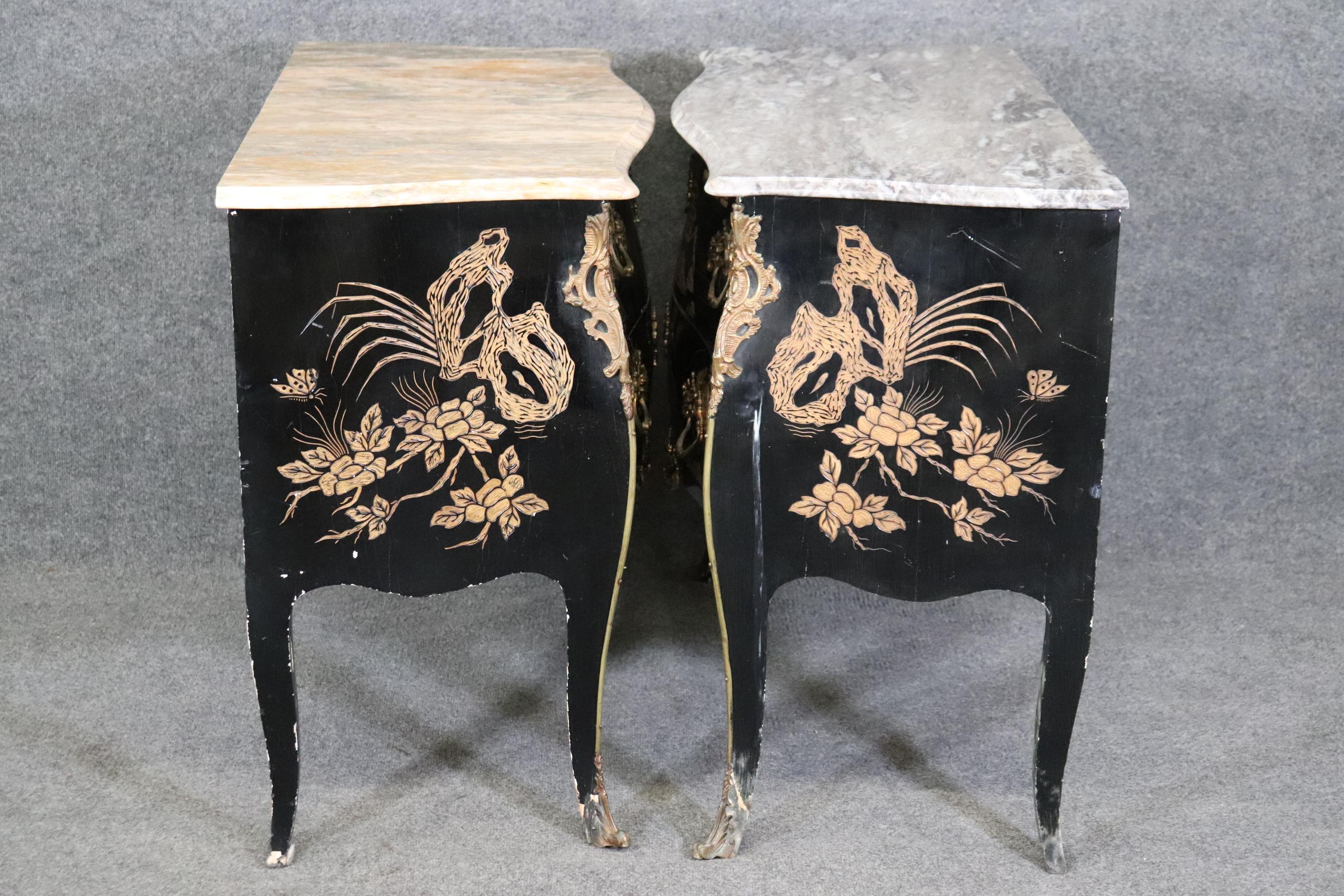 Rare Pair Coromandel Carved Lacquer Mable Top French Louis XV Style Commodes  For Sale 4
