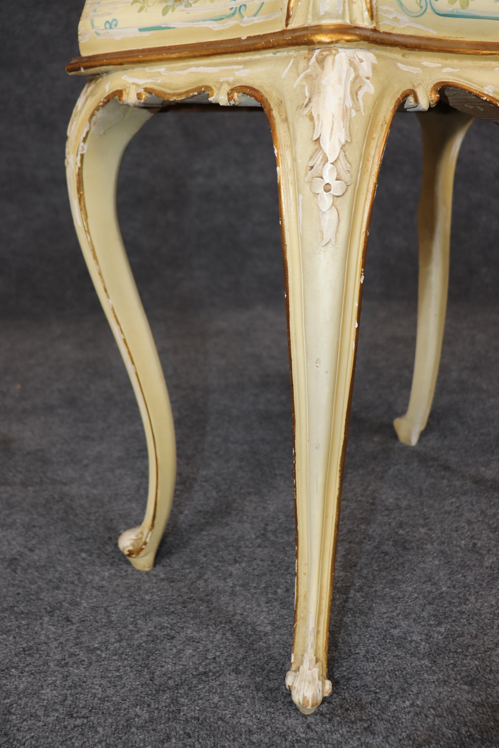 Rare Pair Distressed Paint Decorated Venetian Italian Nightstands Circa 1920s For Sale 1