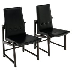 Used Rare Pair Dunbar Dining Chairs in Original Black Leather, Mahogany Frames, Signed