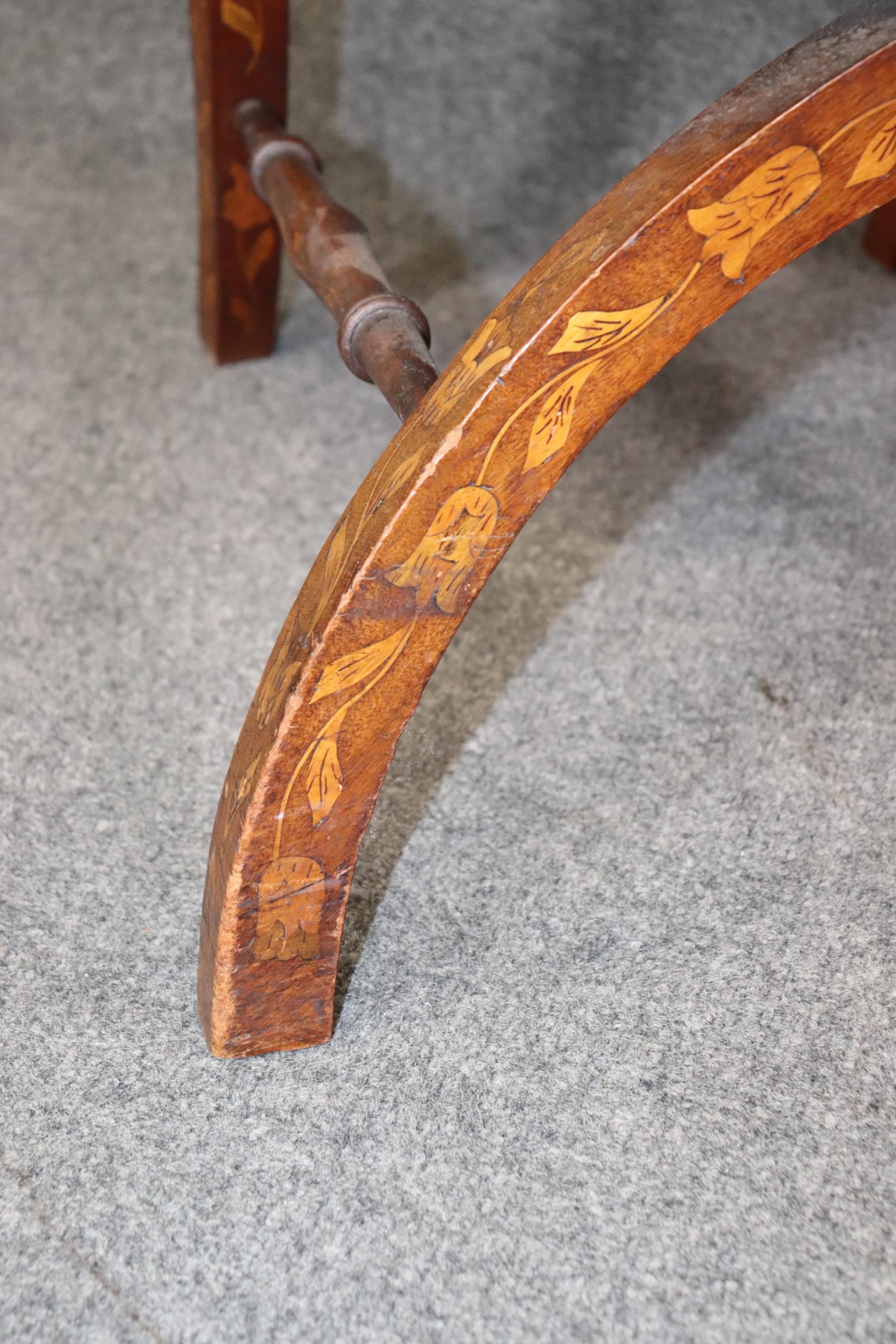 Rare Pair Dutch Marquetry Circa 1880s era Inlaid Savonarolla Armchairs  4