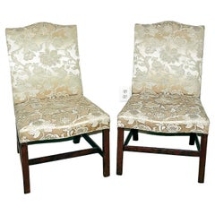 Rare Pair Early Period American Upholstered Mahogany Chippendale Side Chairs