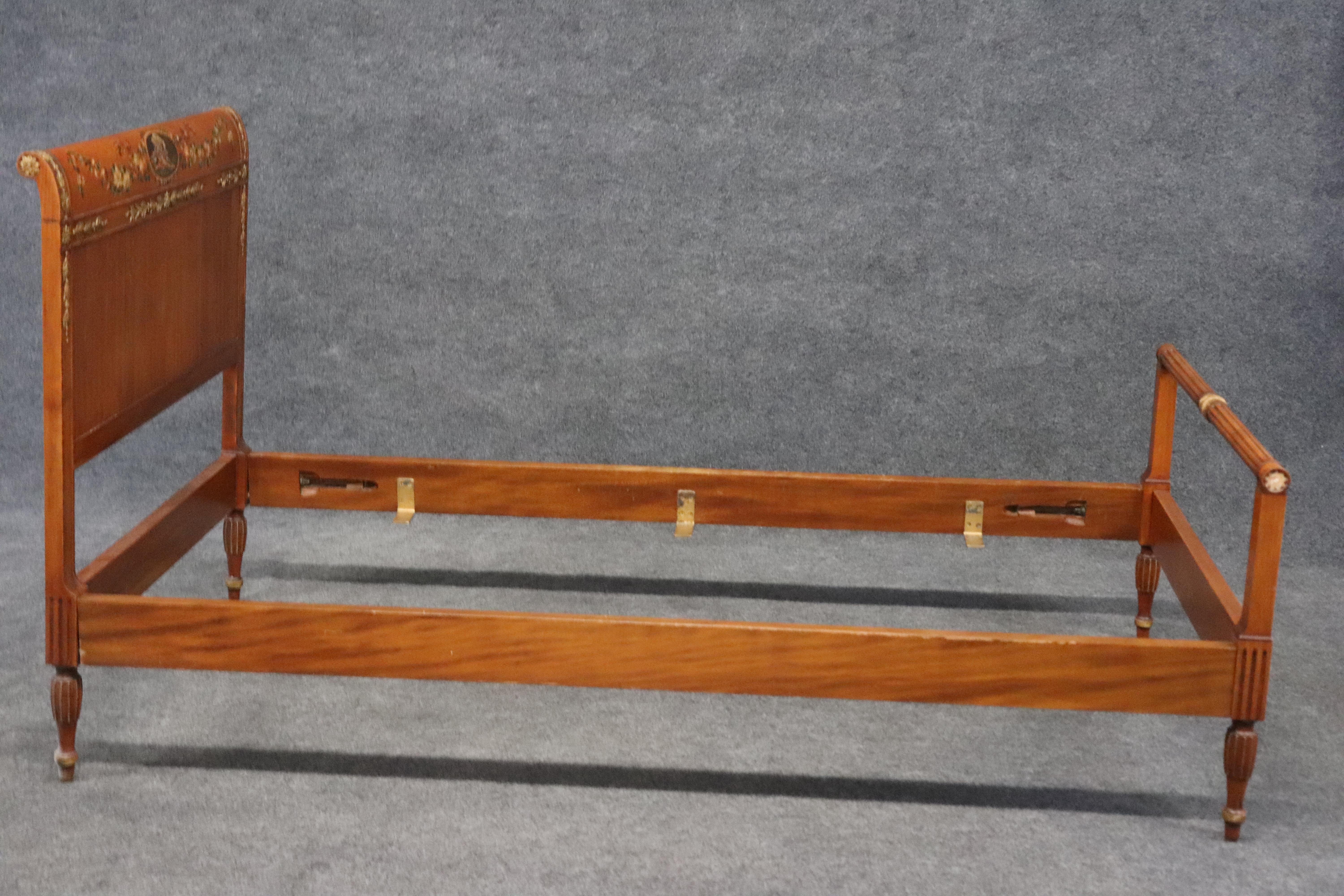 Rare Pair English Satinwood Paint Decorated Adams Style Twin Single Size Beds For Sale 5