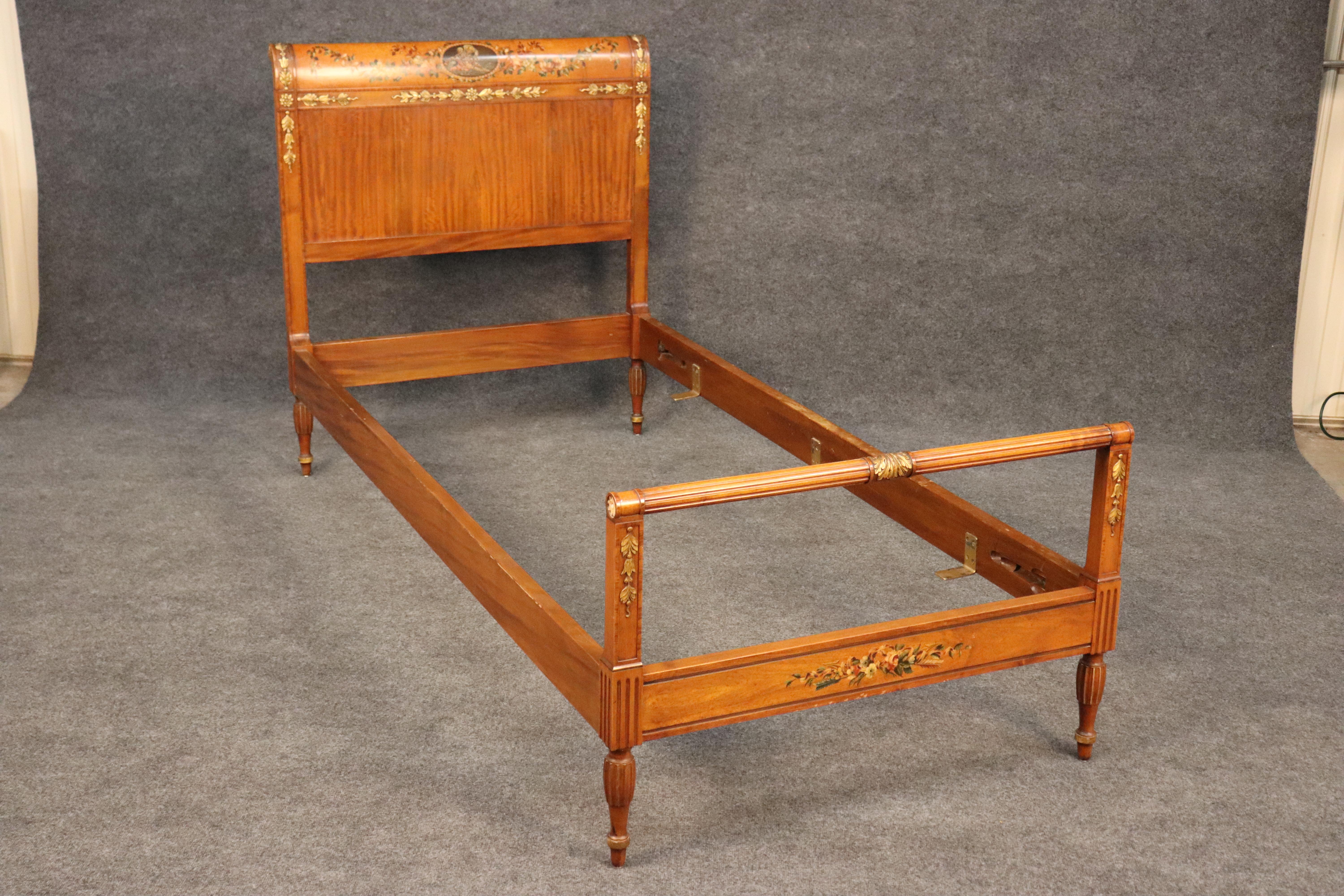 Rare Pair English Satinwood Paint Decorated Adams Style Twin Single Size Beds For Sale 8
