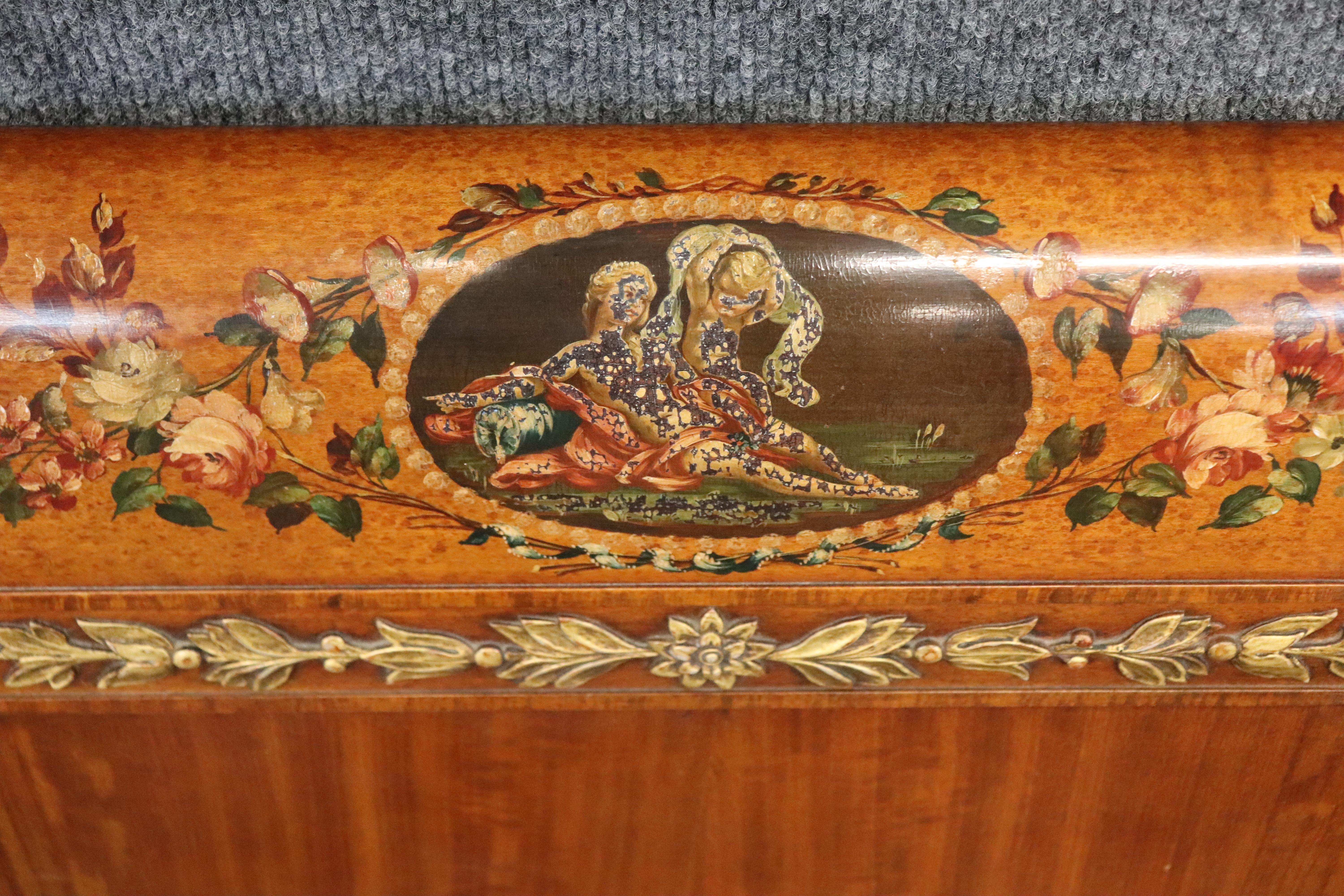 Rare Pair English Satinwood Paint Decorated Adams Style Twin Single Size Beds For Sale 2