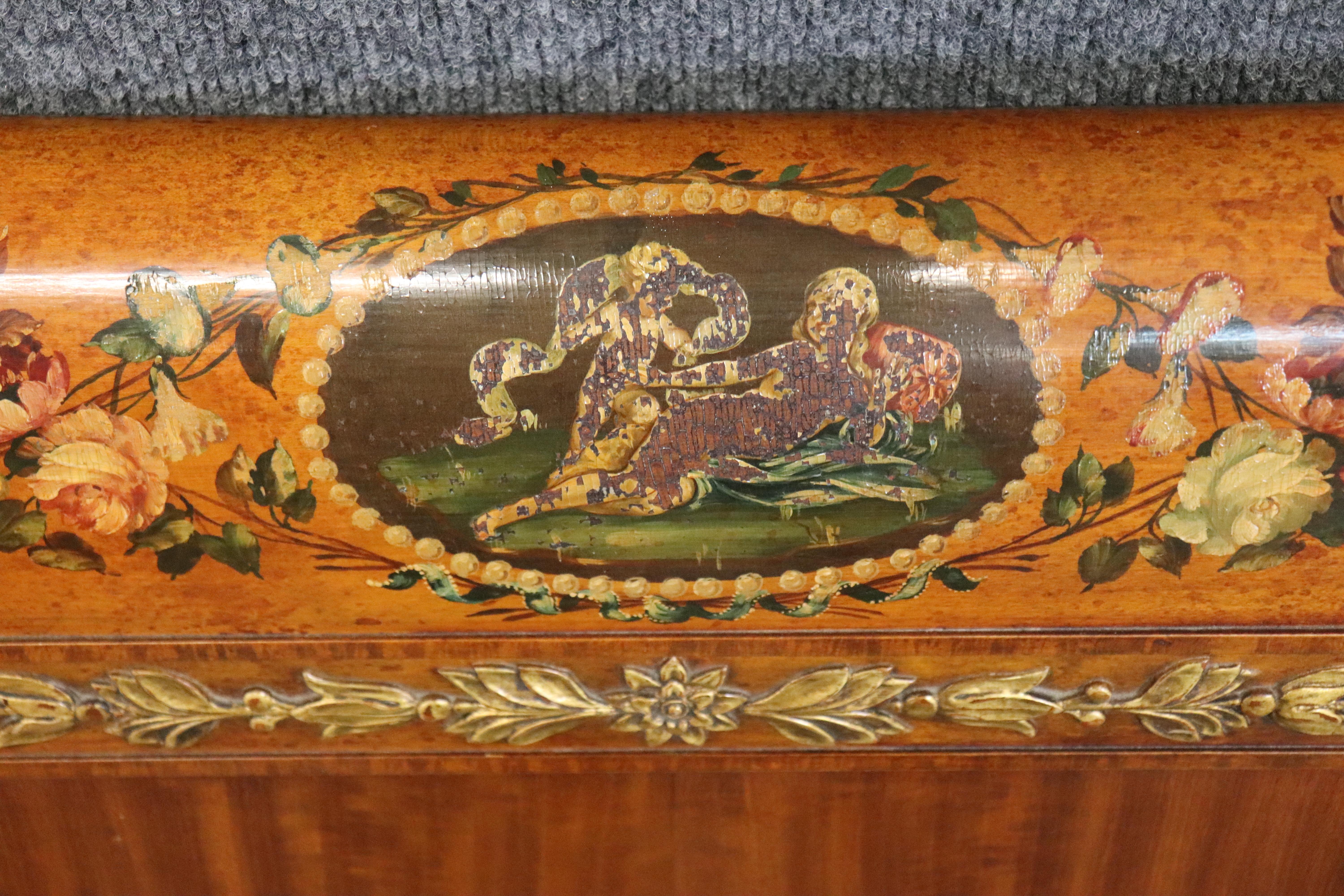 Rare Pair English Satinwood Paint Decorated Adams Style Twin Single Size Beds For Sale 3