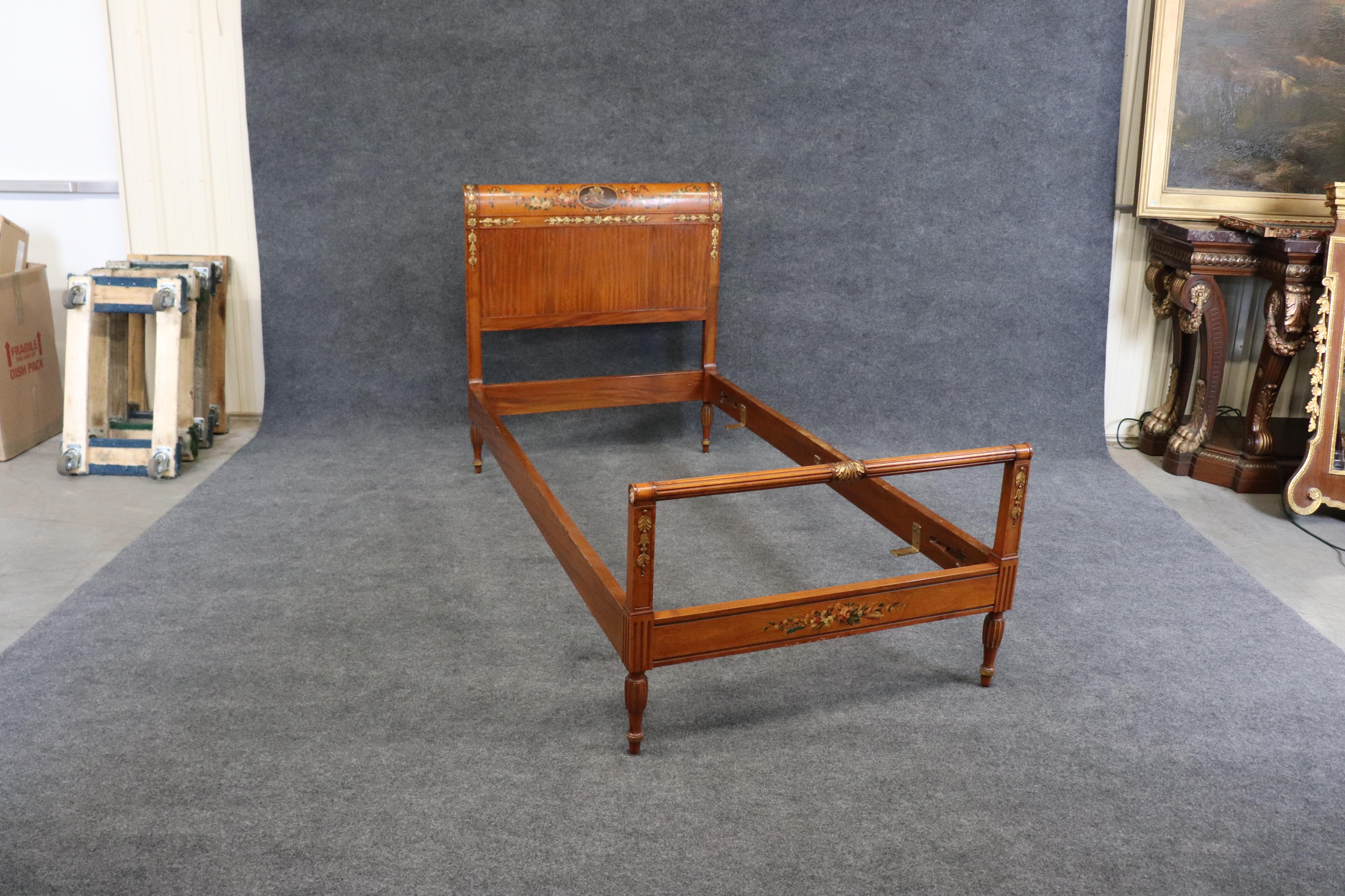 Rare Pair English Satinwood Paint Decorated Adams Style Twin Single Size Beds For Sale 4