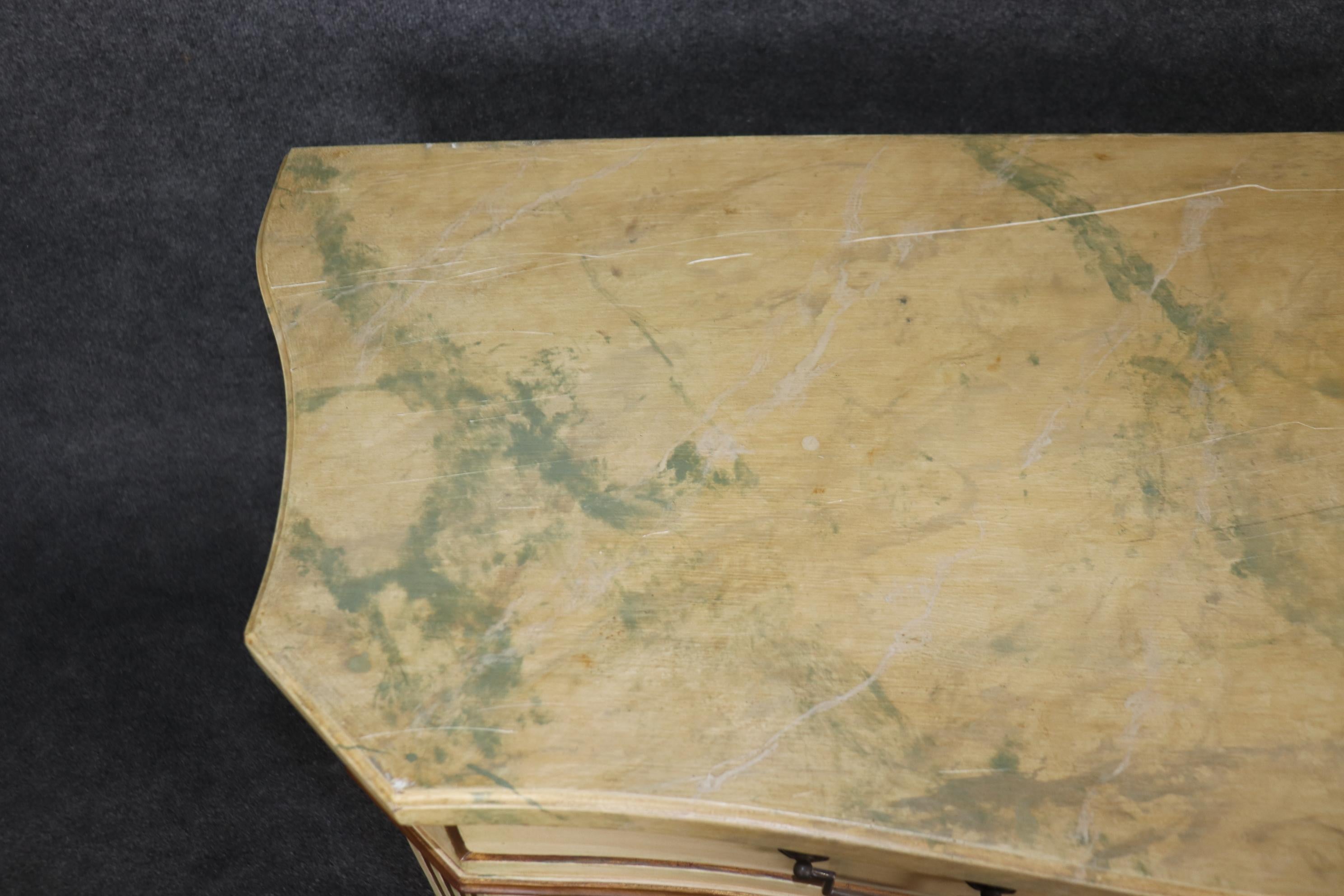 Rare Pair Faux Painted Marble Top French regency Style Mirrored Console Tables For Sale 12