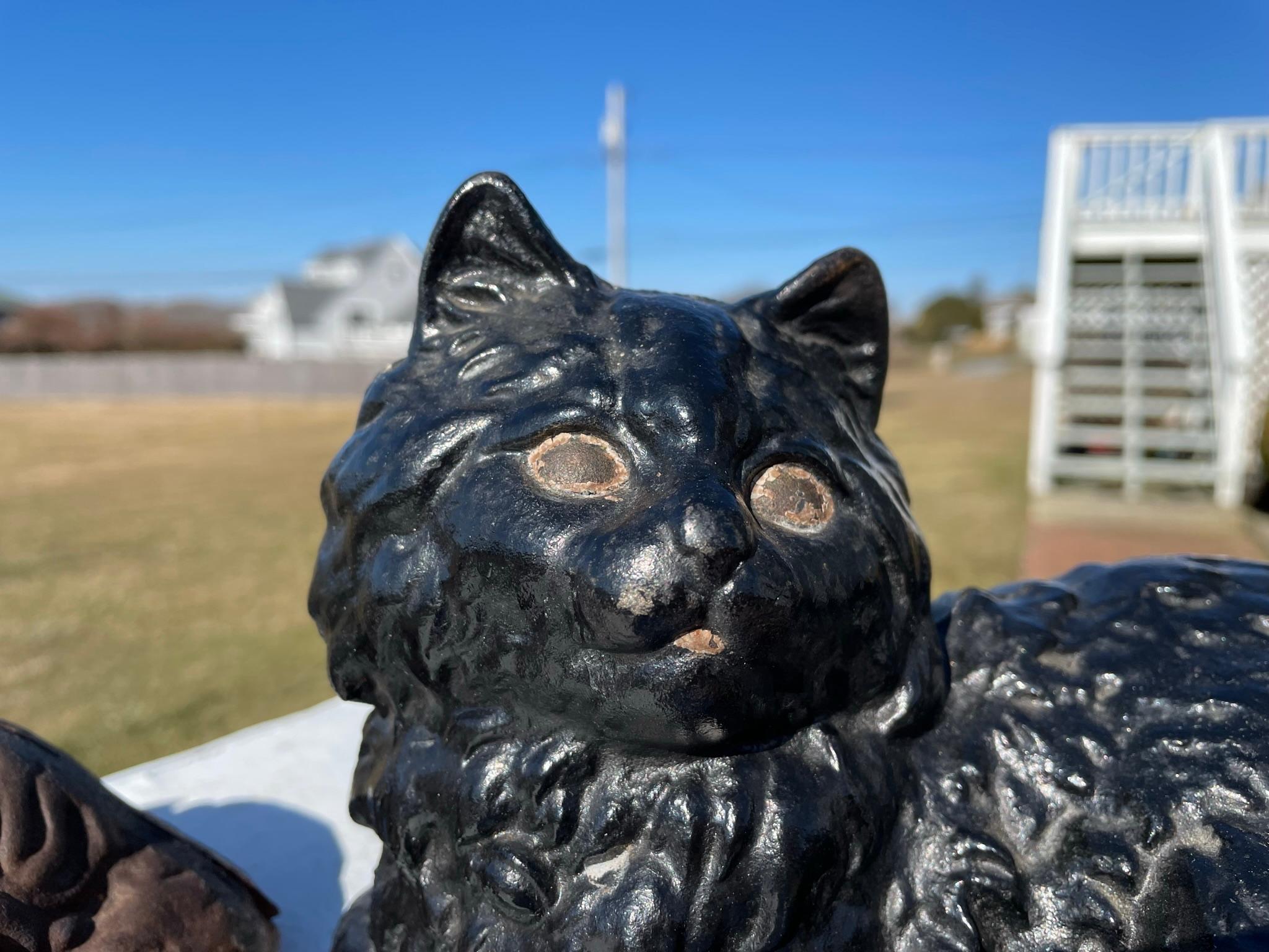 Rare Pair Fine Old Vintage Black and Brown Garden Cats For Sale 1