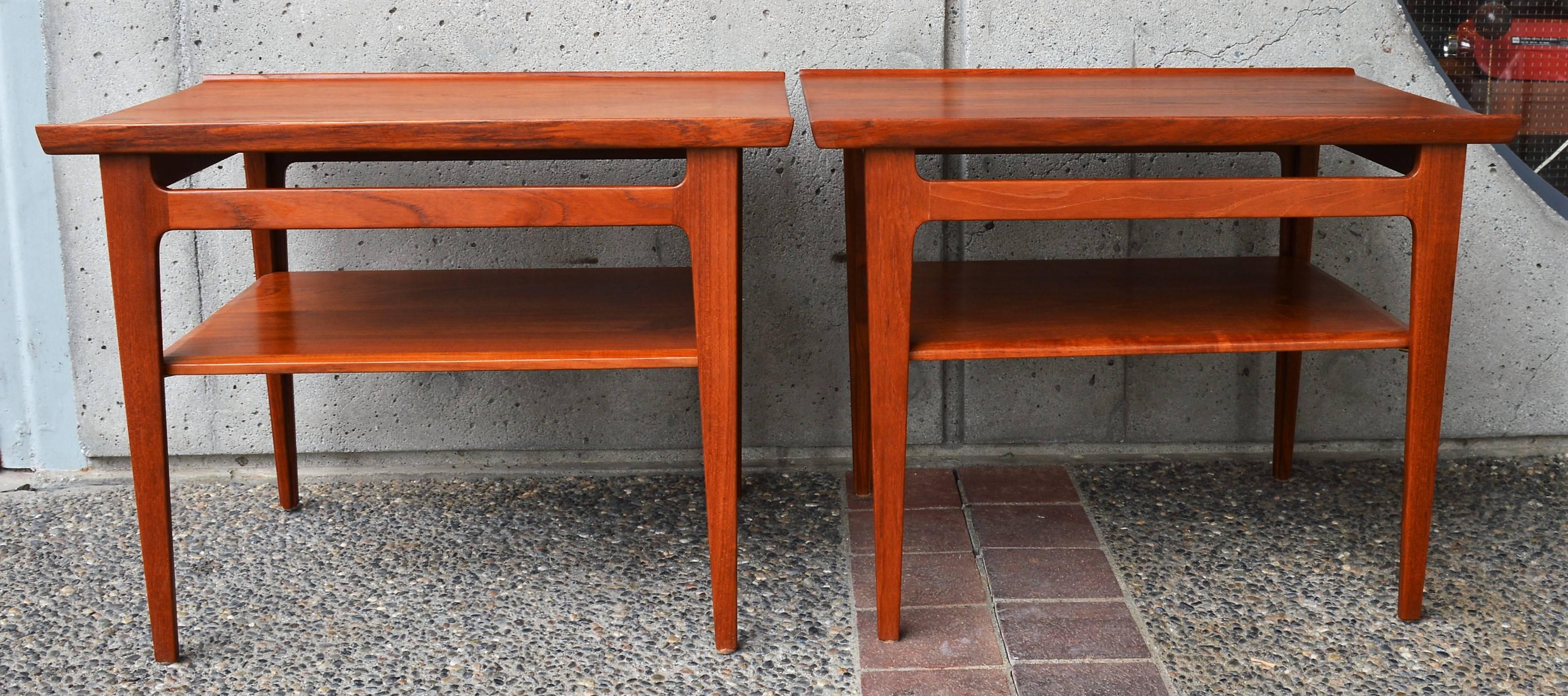Danish Pair of Finn Juhl Solid Teak Side Tables with Shelves Model 535 for France & Son