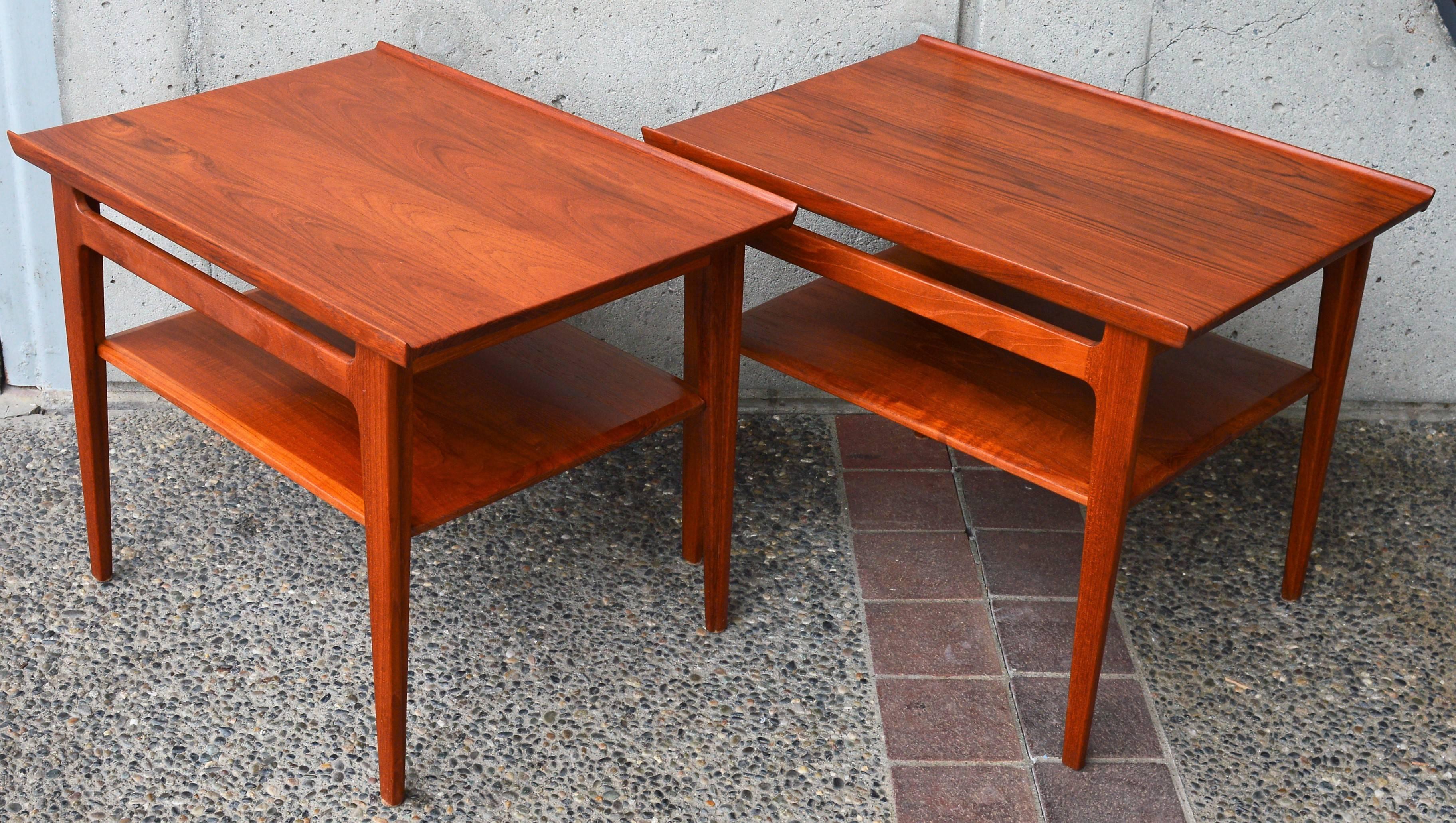 Pair of Finn Juhl Solid Teak Side Tables with Shelves Model 535 for France & Son In Excellent Condition In New Westminster, British Columbia