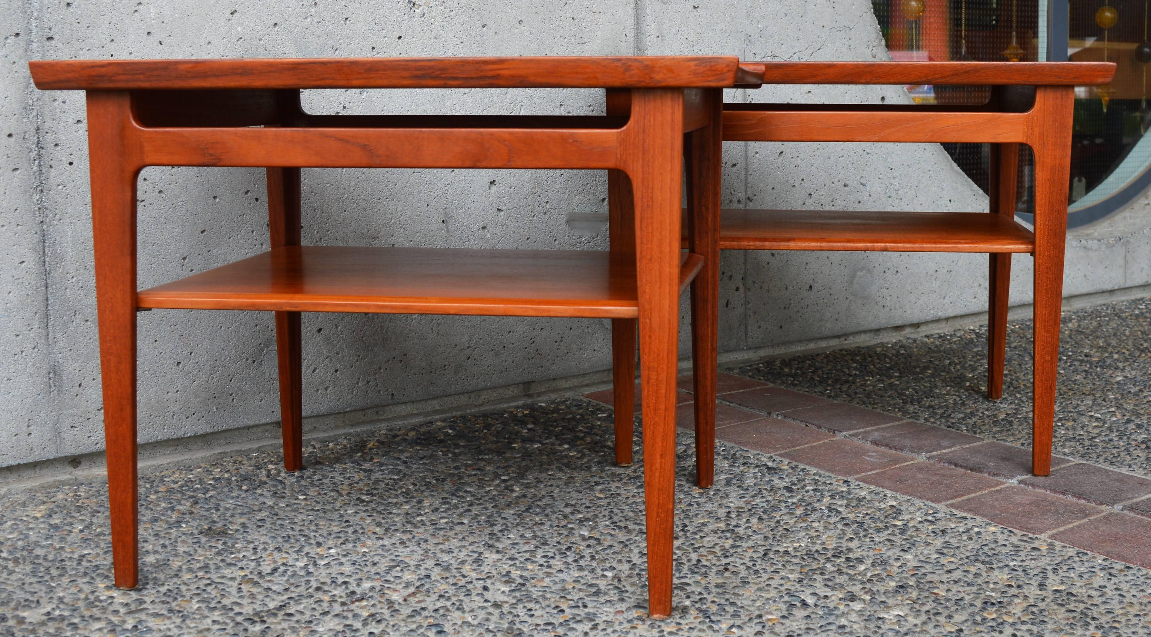 Pair of Finn Juhl Solid Teak Side Tables with Shelves Model 535 for France & Son 2