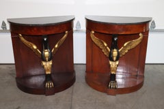 Rare Pair French Gilded Swan Empire Marble Top Console Tables, circa 1860s